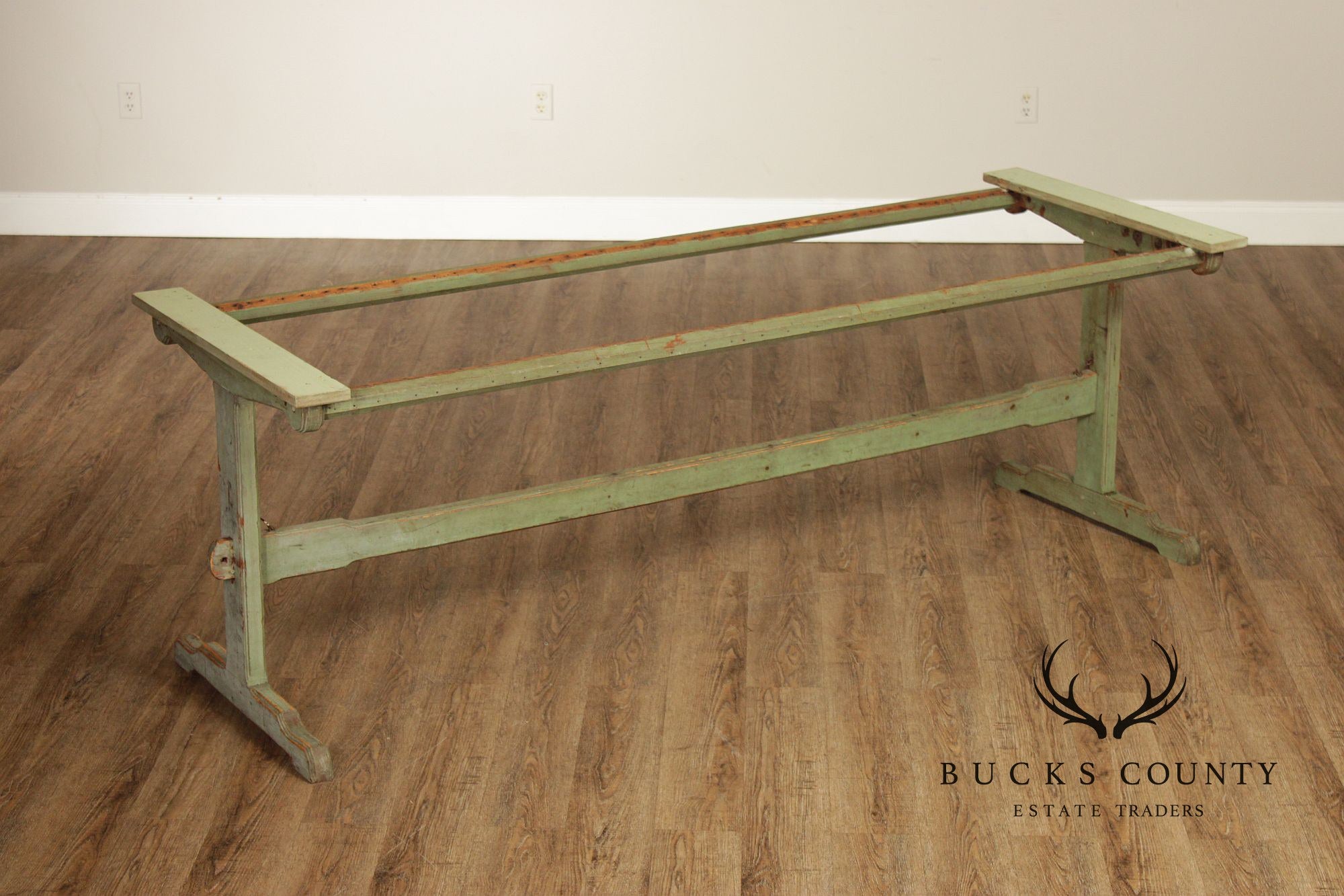 Rustic Farmhouse Style Painted Trestle Base Cherry Dining Table