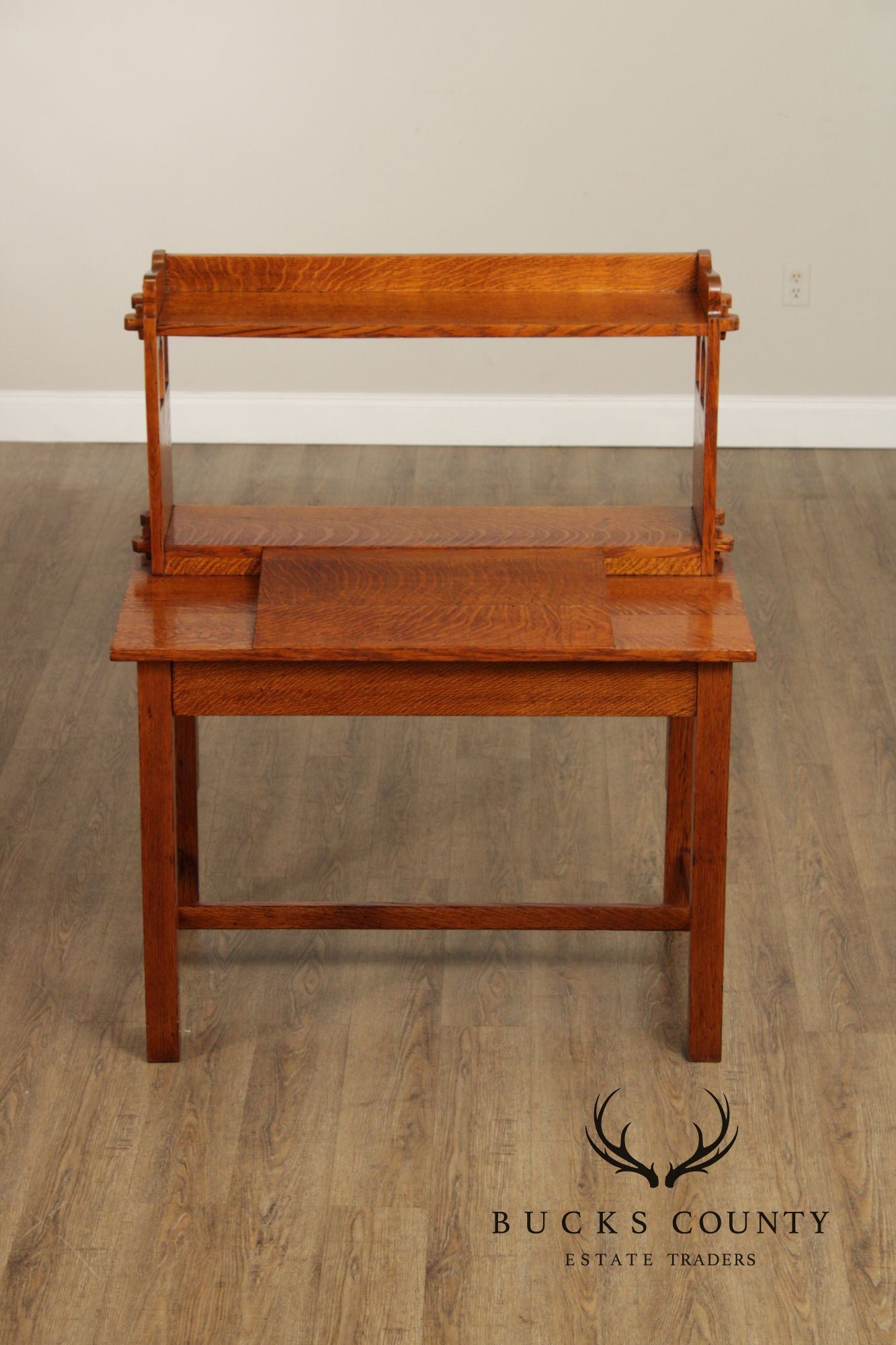 Antique Mission Oak Writing Desk With Bookcase Top
