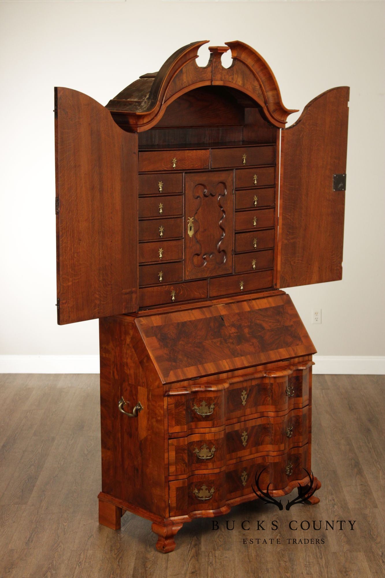 Antique Italian Baroque Burlwood Secretary Desk