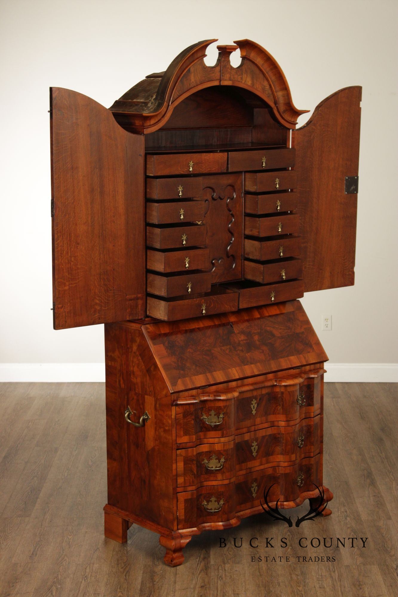 Antique Italian Baroque Burlwood Secretary Desk