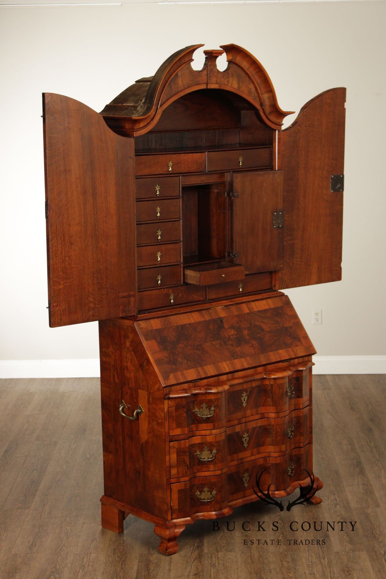 Antique Italian Baroque Burlwood Secretary Desk