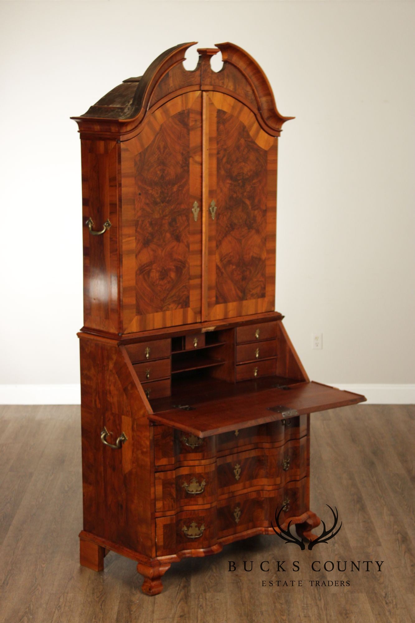 Antique Italian Baroque Burlwood Secretary Desk