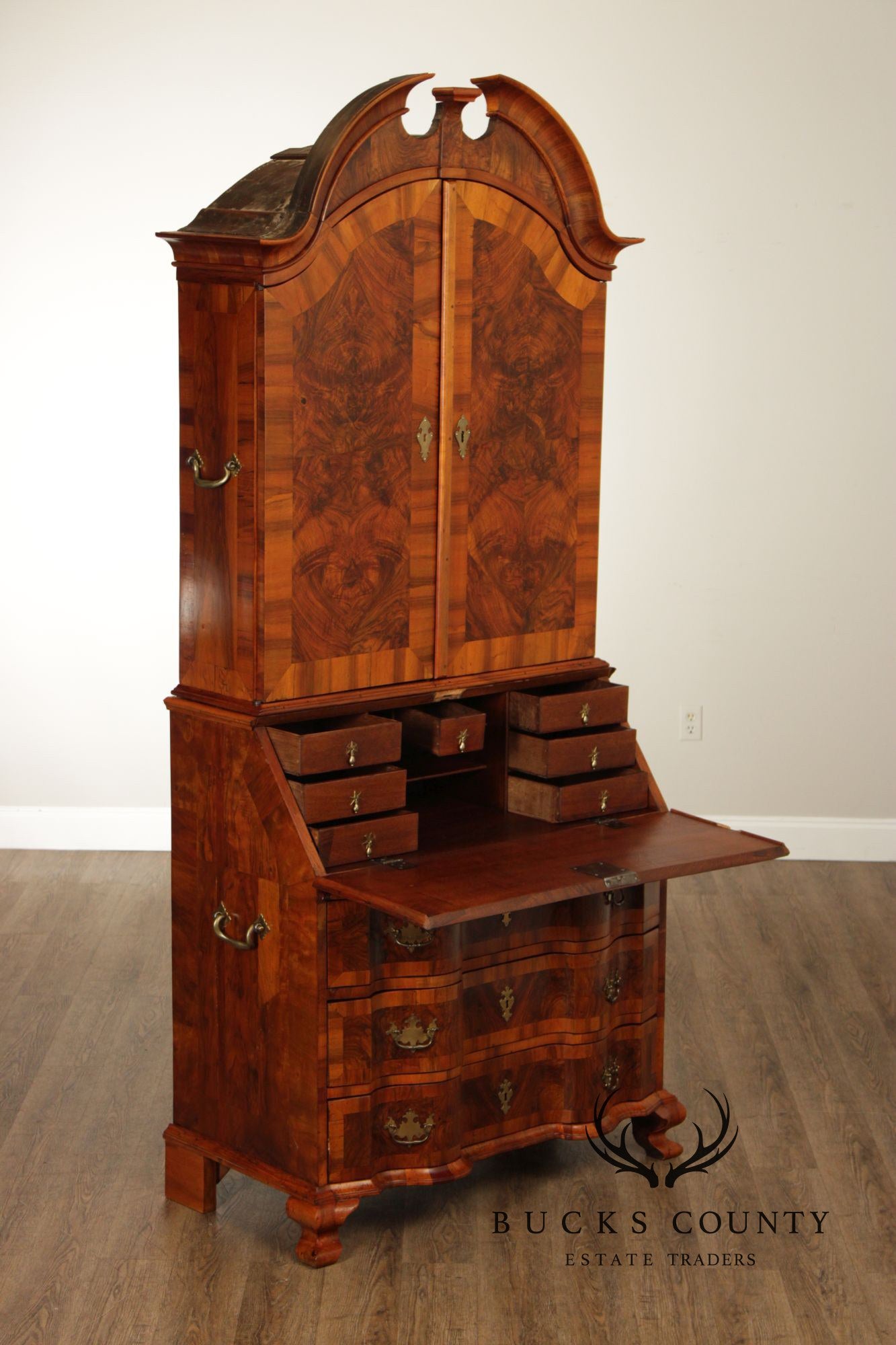 Antique Italian Baroque Burlwood Secretary Desk