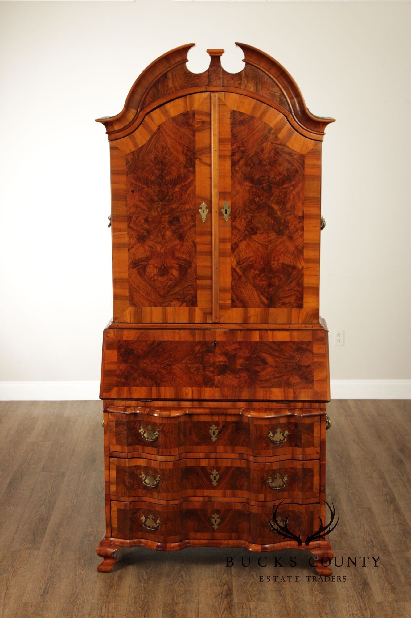 Antique Italian Baroque Burlwood Secretary Desk