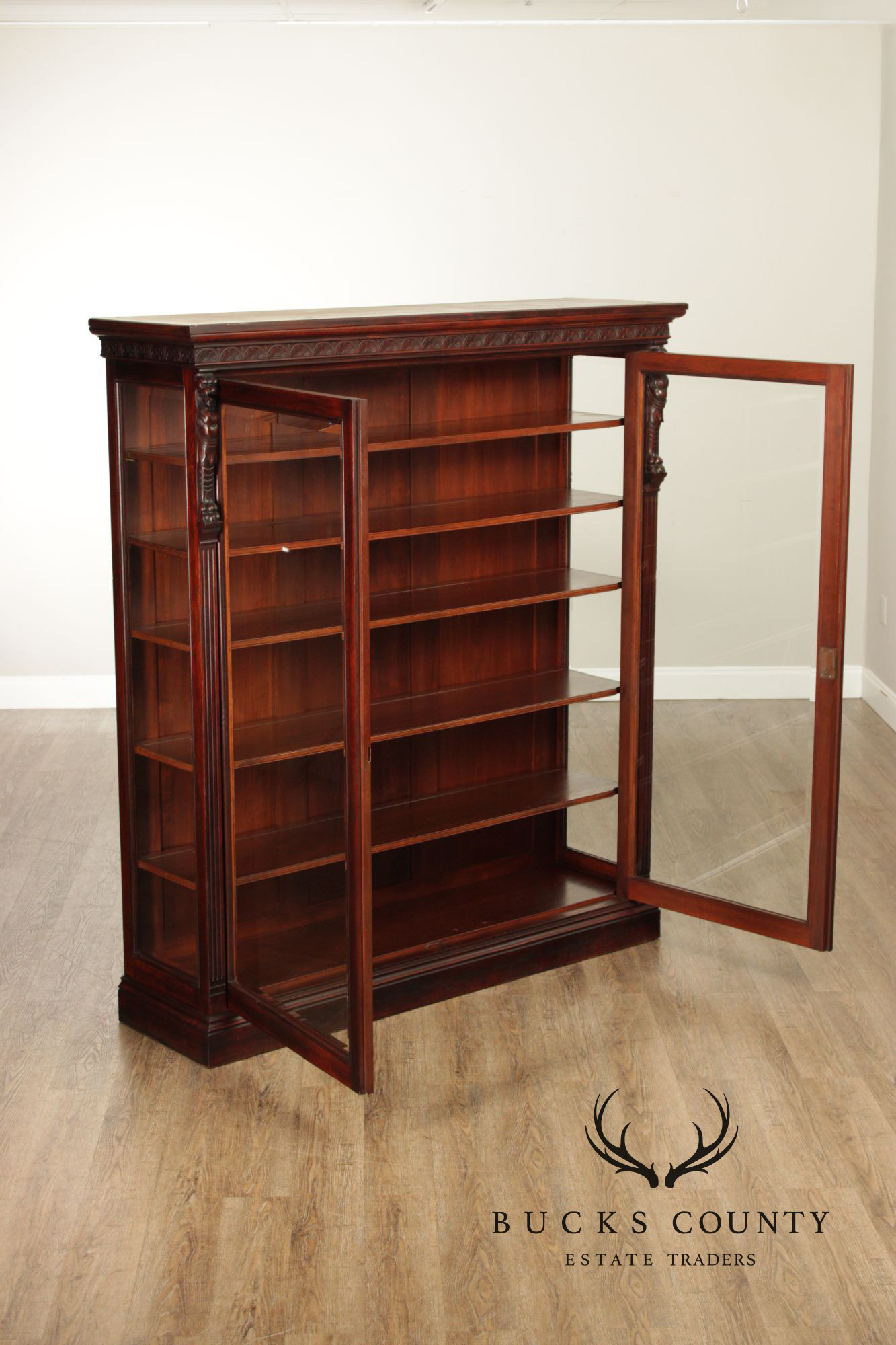 Antique American Renaissance Revival Walnut Display Cabinet Bookcase