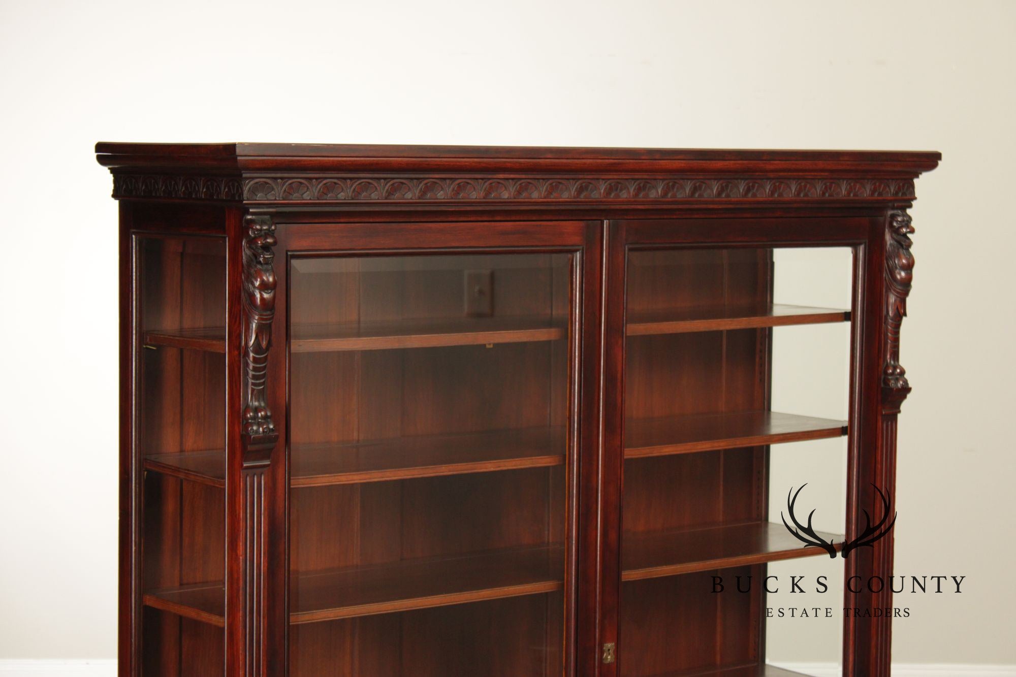 Antique American Renaissance Revival Walnut Display Cabinet Bookcase