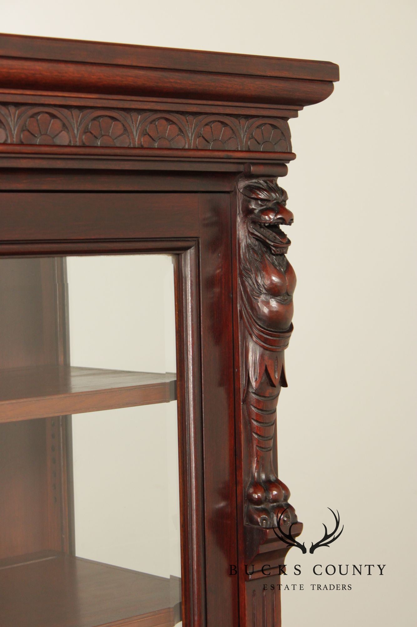 Antique American Renaissance Revival Walnut Display Cabinet Bookcase
