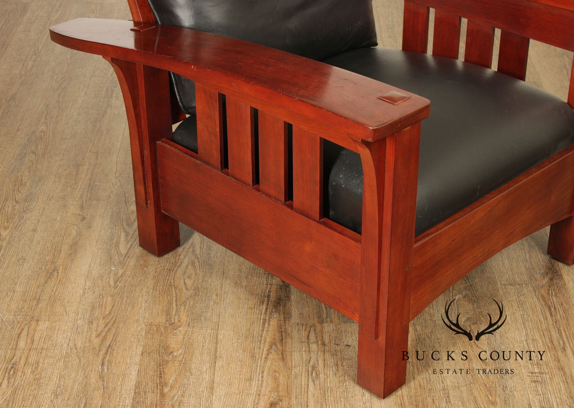 Stickley Mission Collection Cherry And Leather Bow Arm Morris Chair