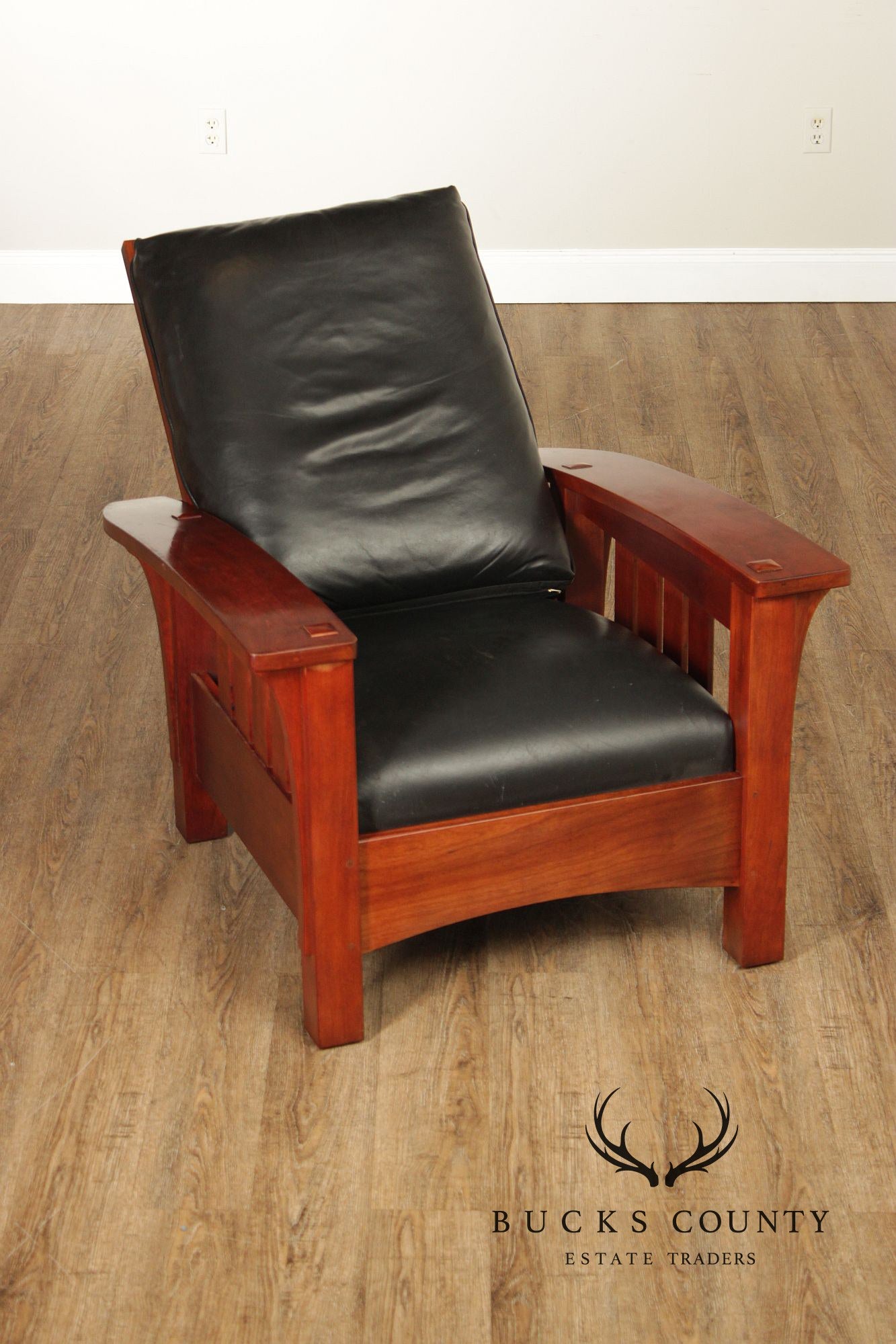 Stickley Mission Collection Cherry And Leather Bow Arm Morris Chair