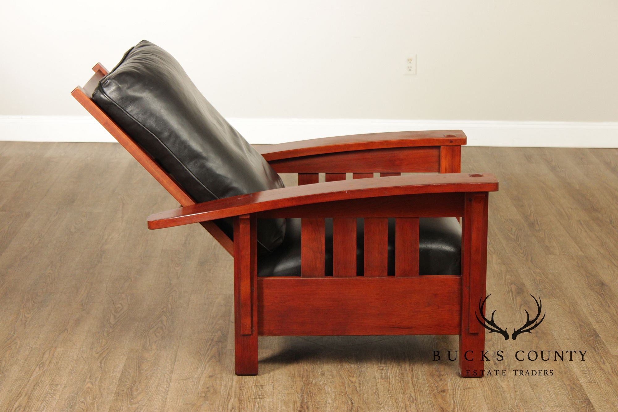Stickley Mission Collection Cherry And Leather Bow Arm Morris Chair