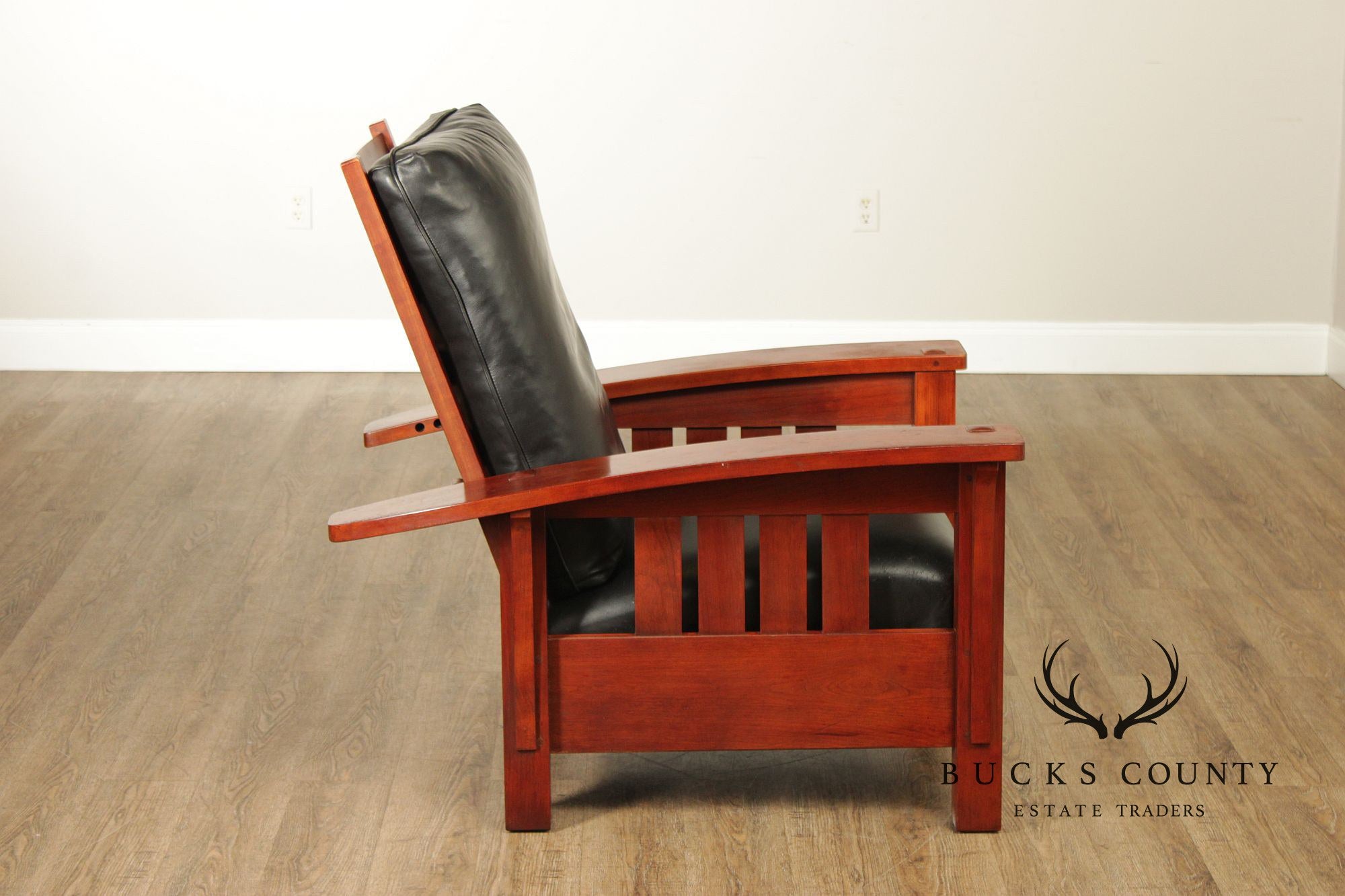 Stickley Mission Collection Cherry And Leather Bow Arm Morris Chair
