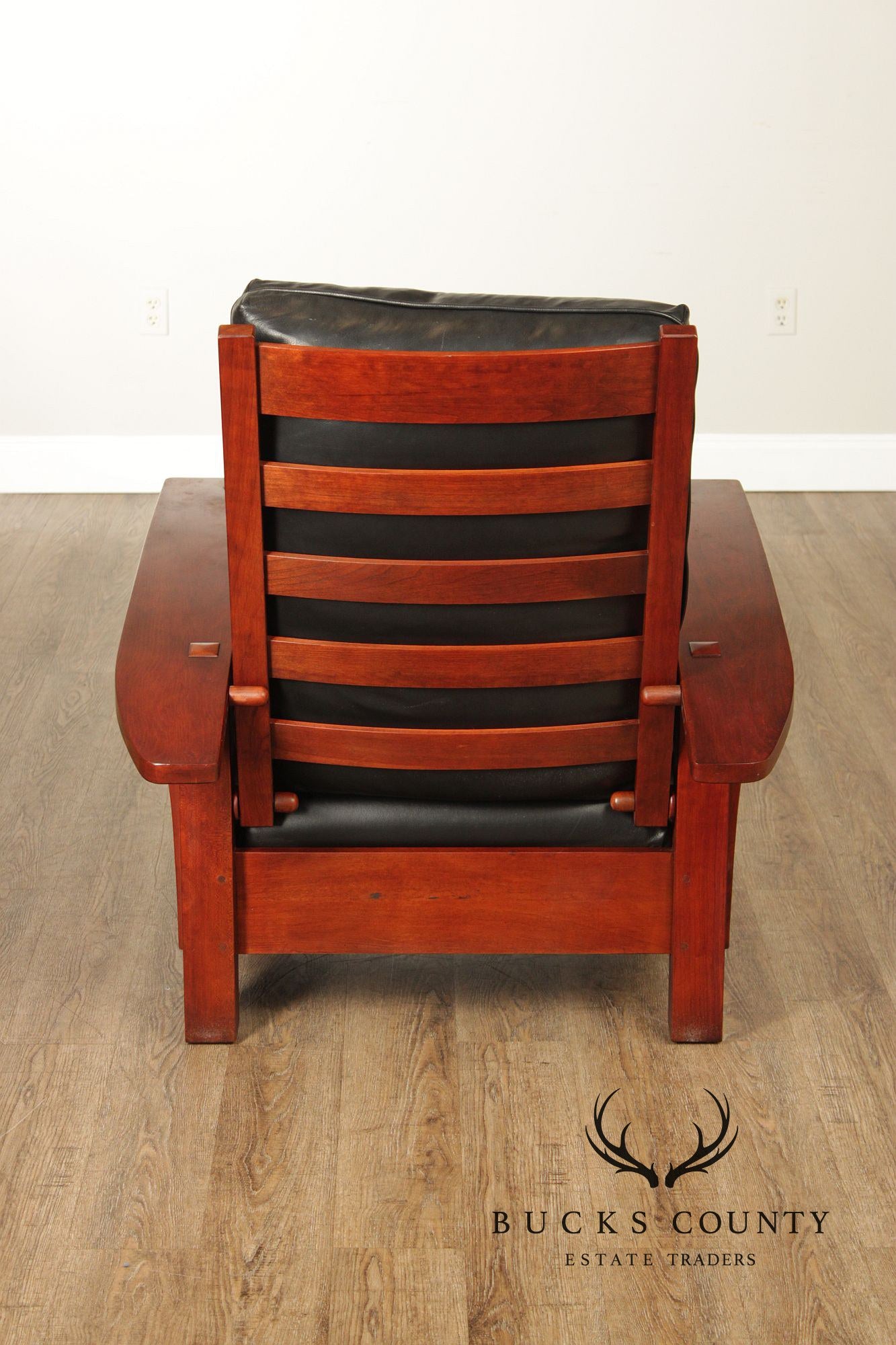 Stickley Mission Collection Cherry And Leather Bow Arm Morris Chair