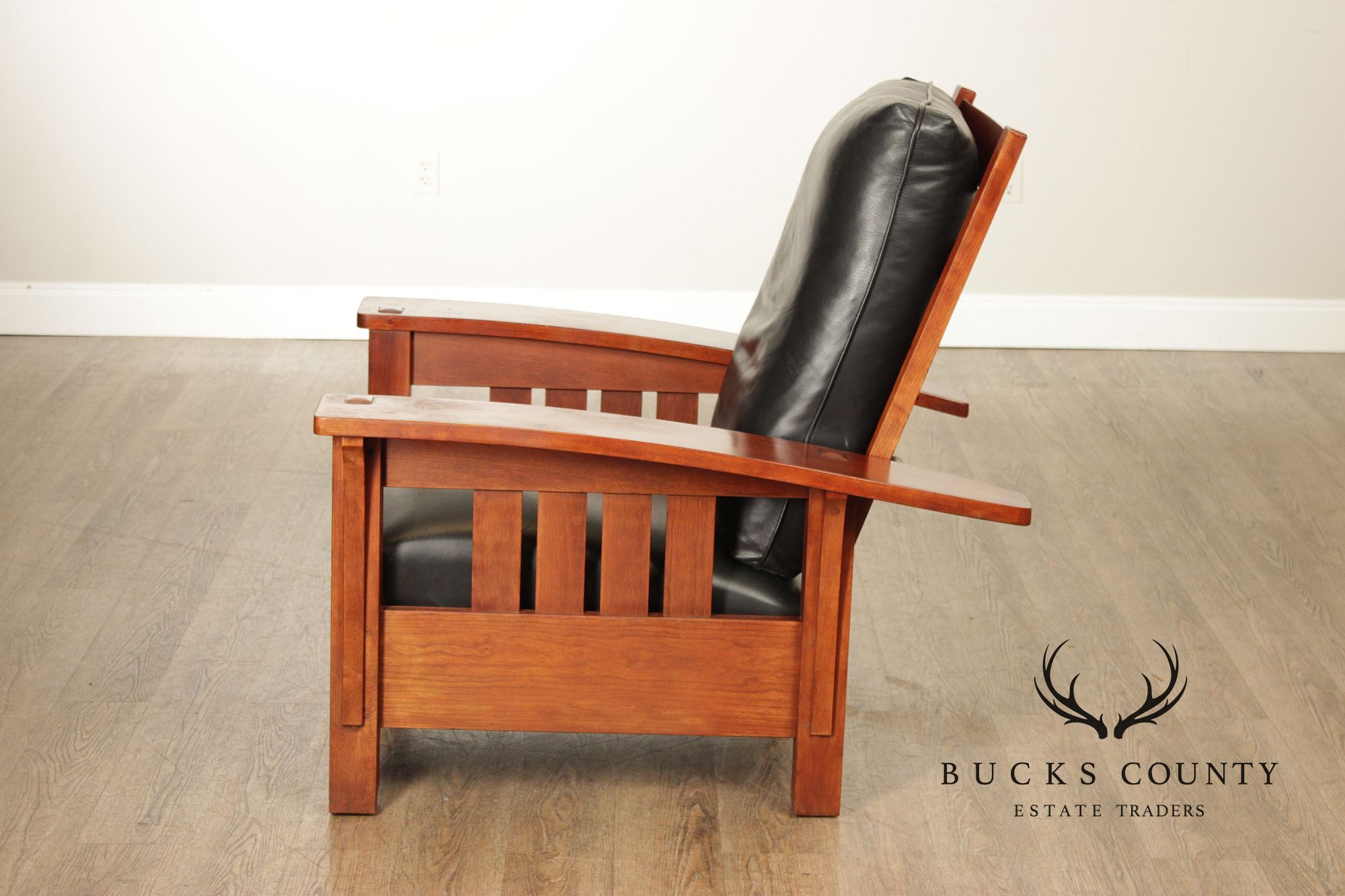 Stickley Mission Collection Cherry And Leather Bow Arm Morris Chair