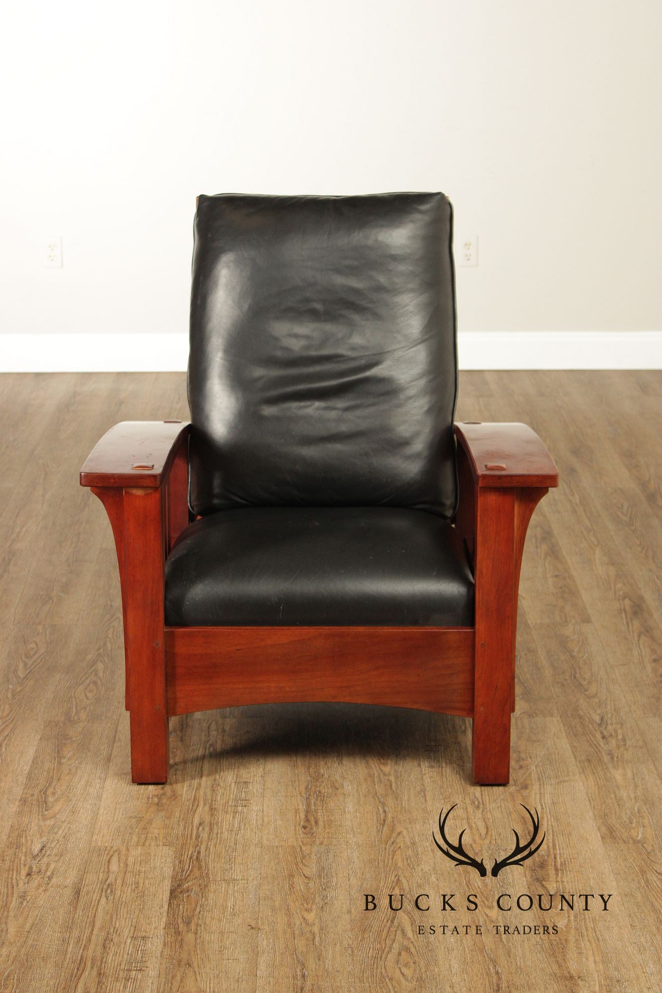 Stickley Mission Collection Cherry And Leather Bow Arm Morris Chair