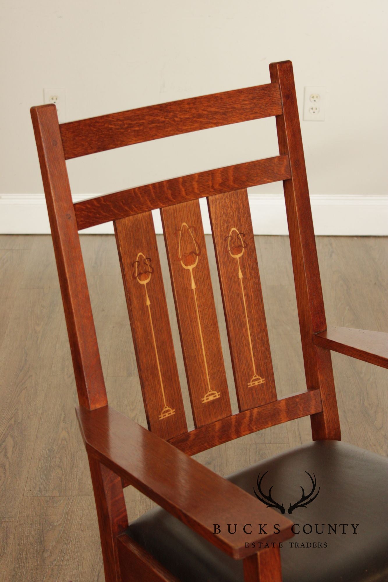 Stickley Mission Collection Harvey Ellis Inlaid Oak Rocker