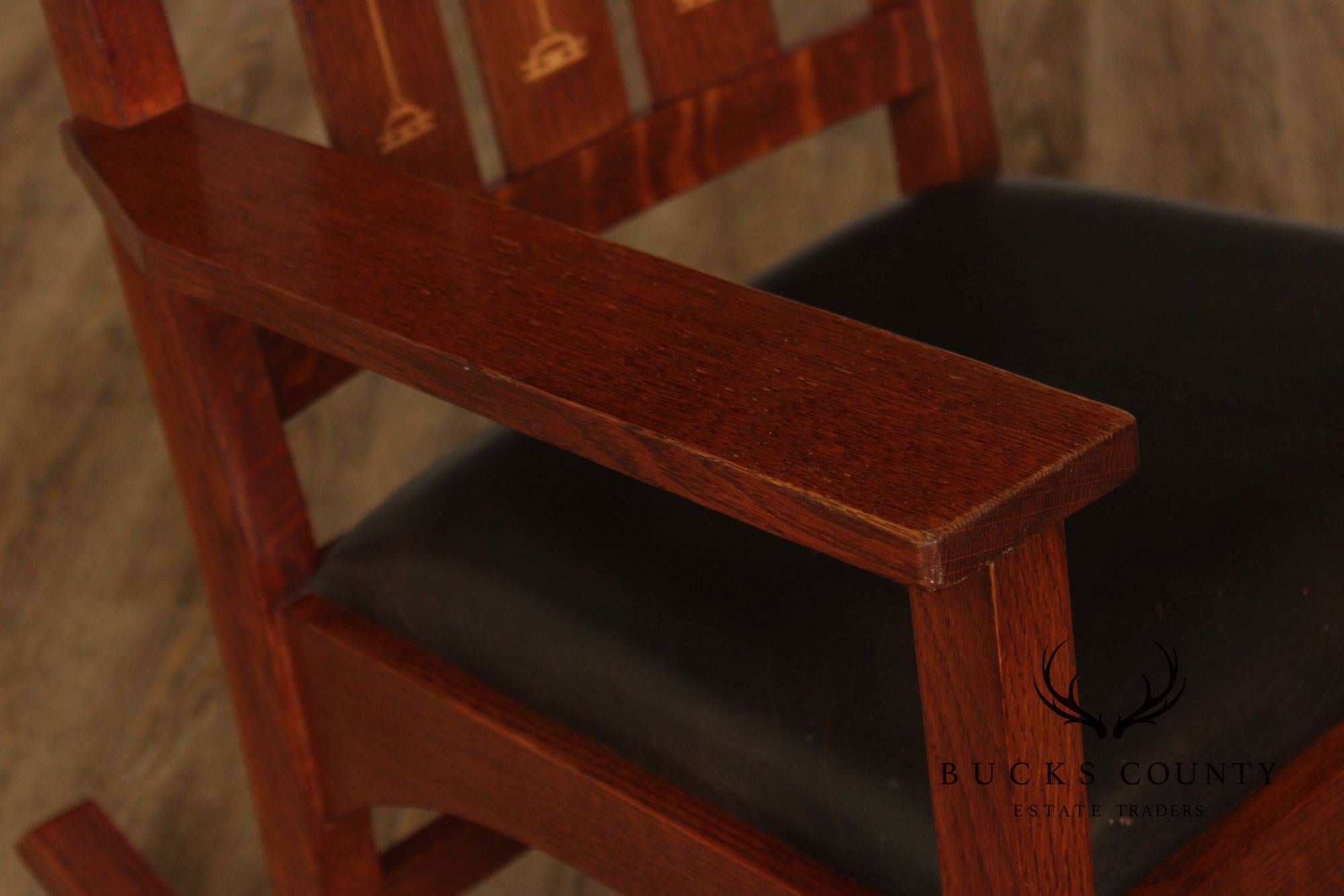 Stickley Mission Collection Harvey Ellis Inlaid Oak Rocker