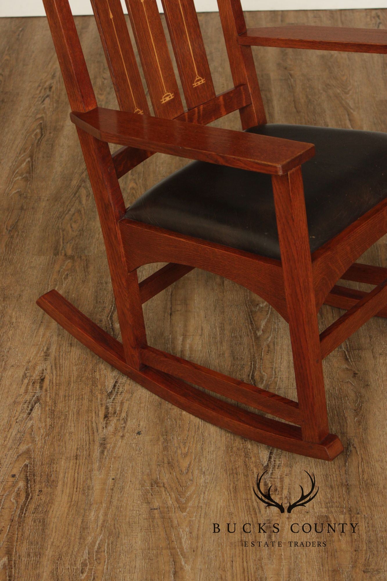 Stickley Mission Collection Harvey Ellis Inlaid Oak Rocker