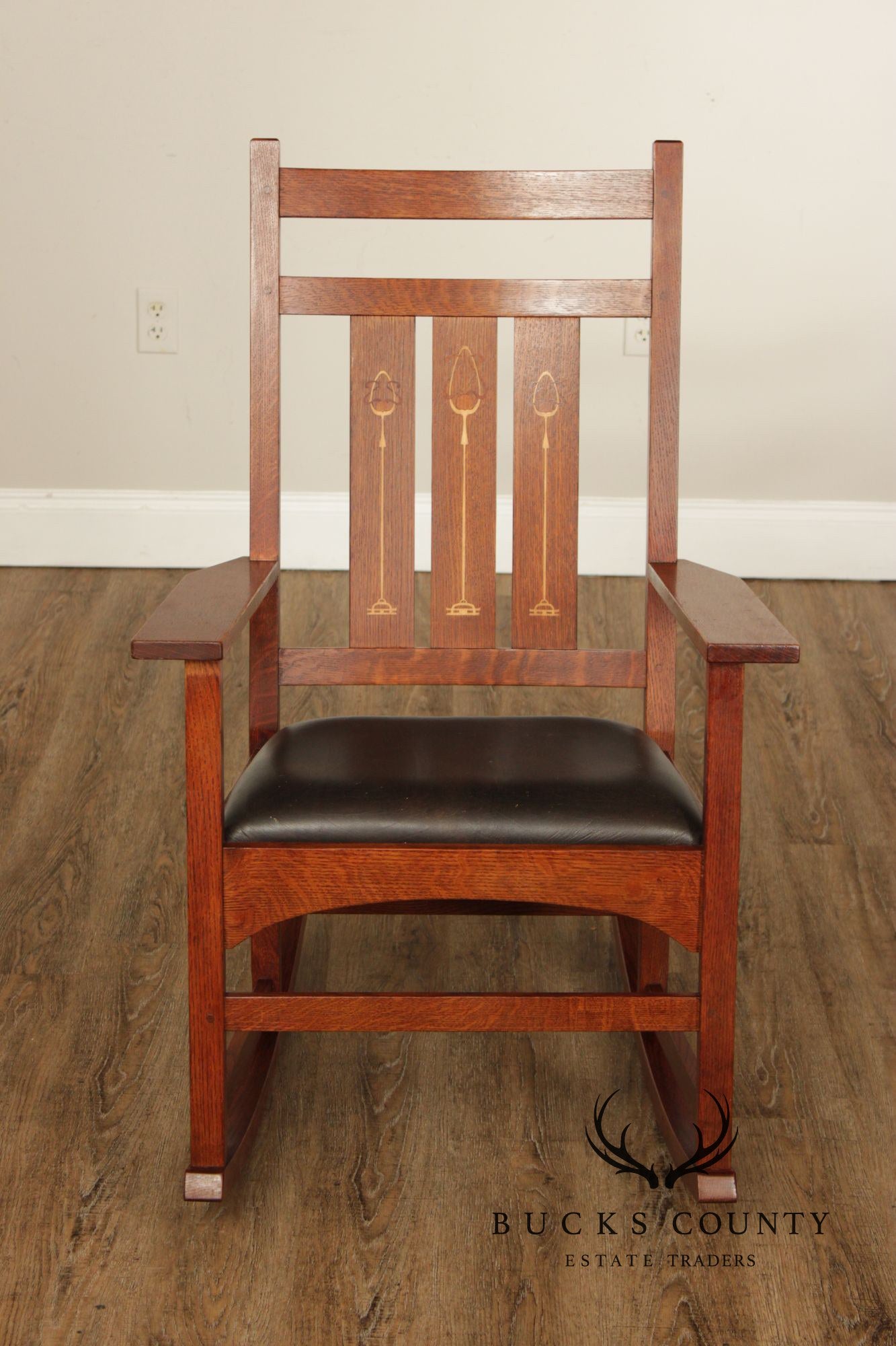 Stickley Mission Collection Harvey Ellis Inlaid Oak Rocker