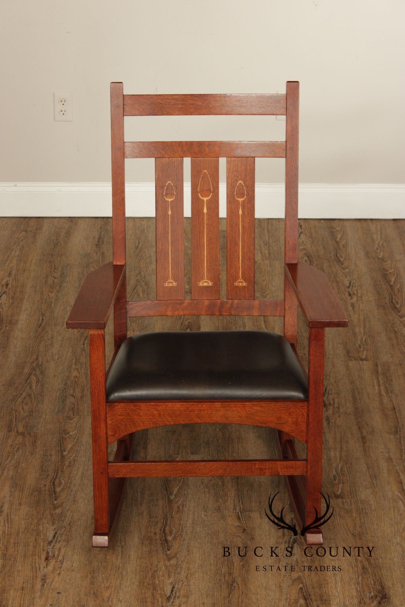 Stickley Mission Collection Harvey Ellis Inlaid Oak Rocker