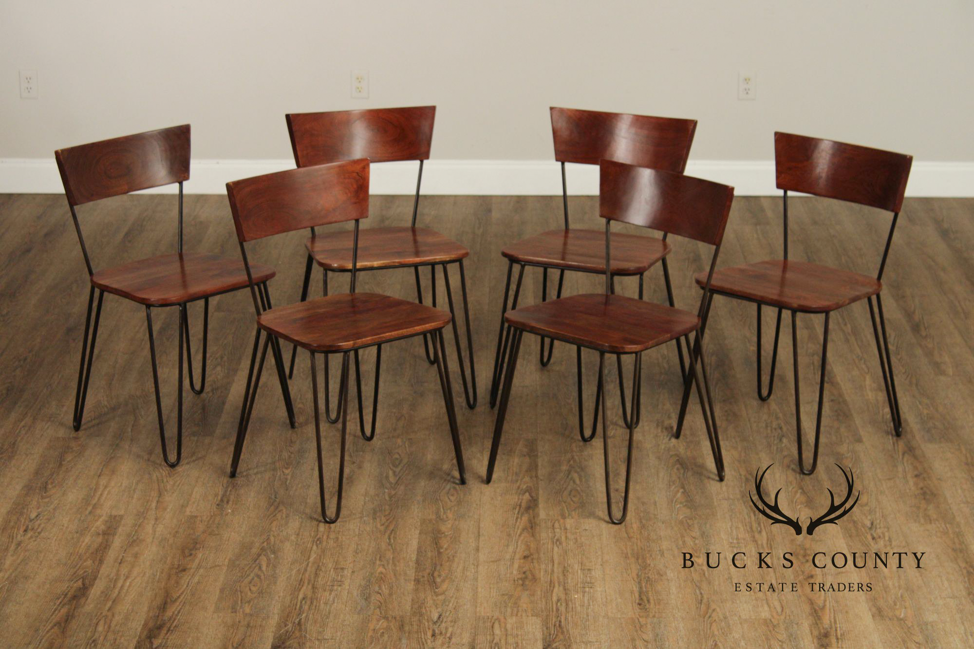 Mid Century Modern Style Set of Six Live Edge Dining Chairs