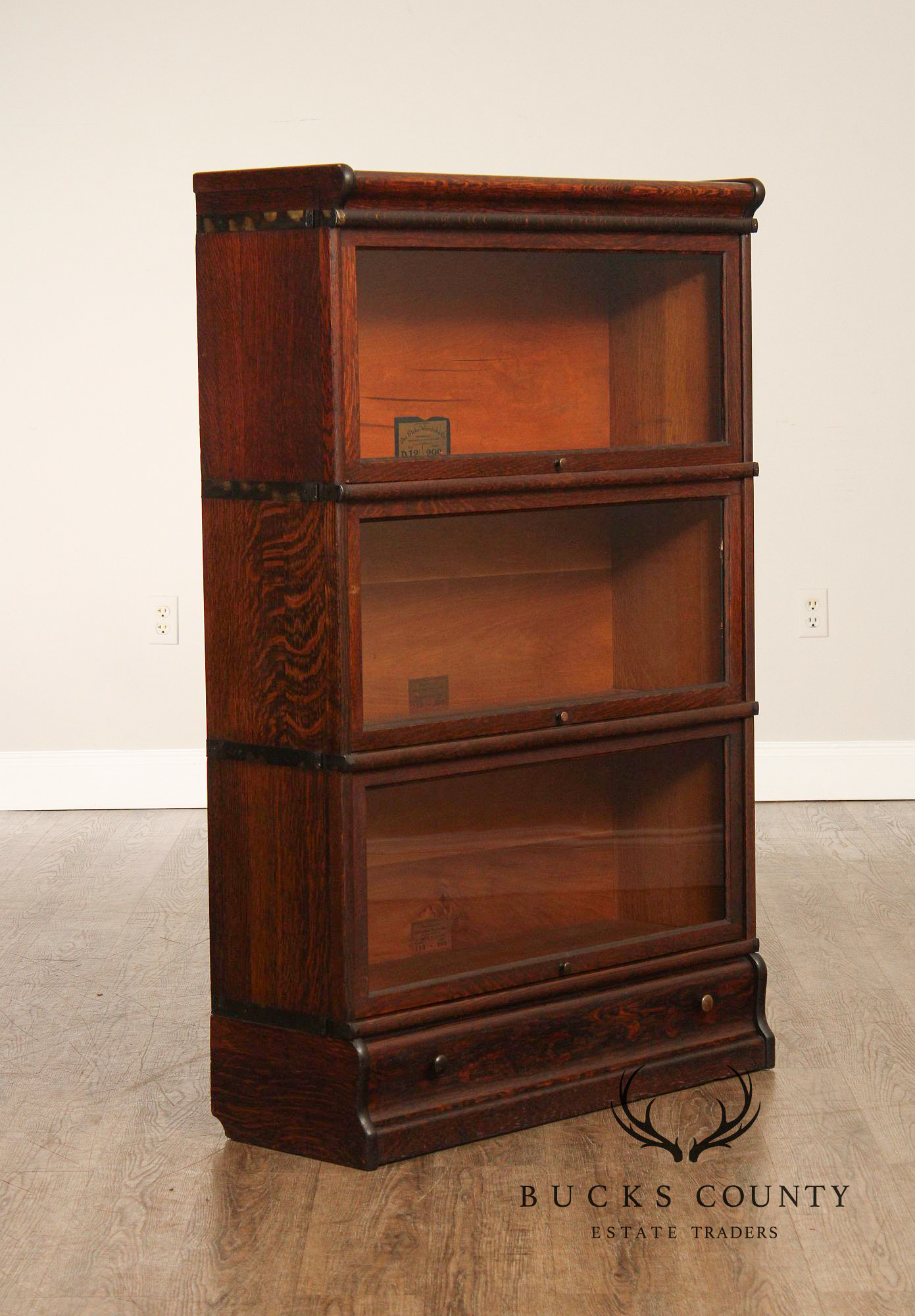 Globe Wernicke Antique Oak Three-Stack Barrister Bookcase