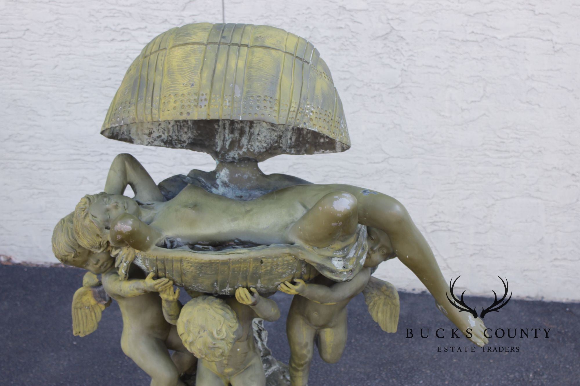 A. Moreau Verdigris Bronze Figural Fountain With Cherubs And Reclining Figure
