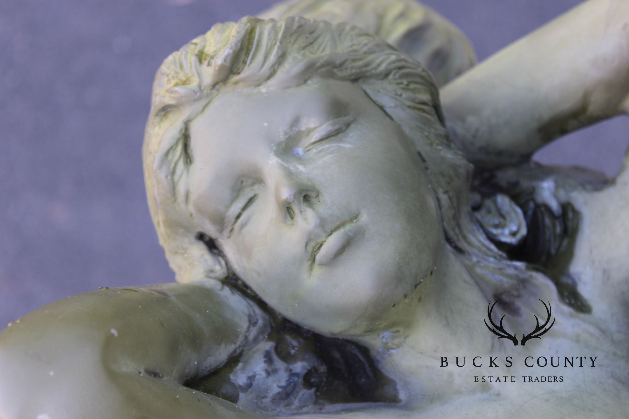 A. Moreau Verdigris Bronze Figural Fountain With Cherubs And Reclining Figure