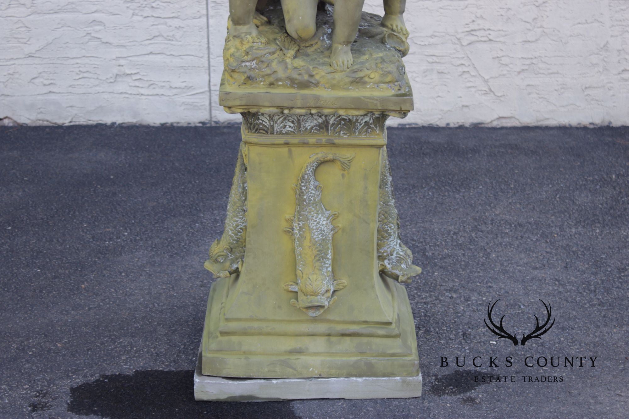 A. Moreau Verdigris Bronze Figural Fountain With Cherubs And Reclining Figure