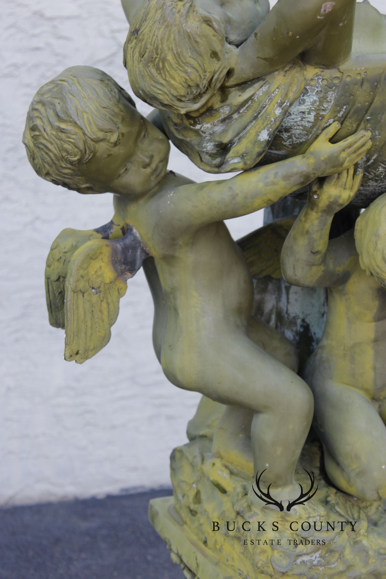 A. Moreau Verdigris Bronze Figural Fountain With Cherubs And Reclining Figure
