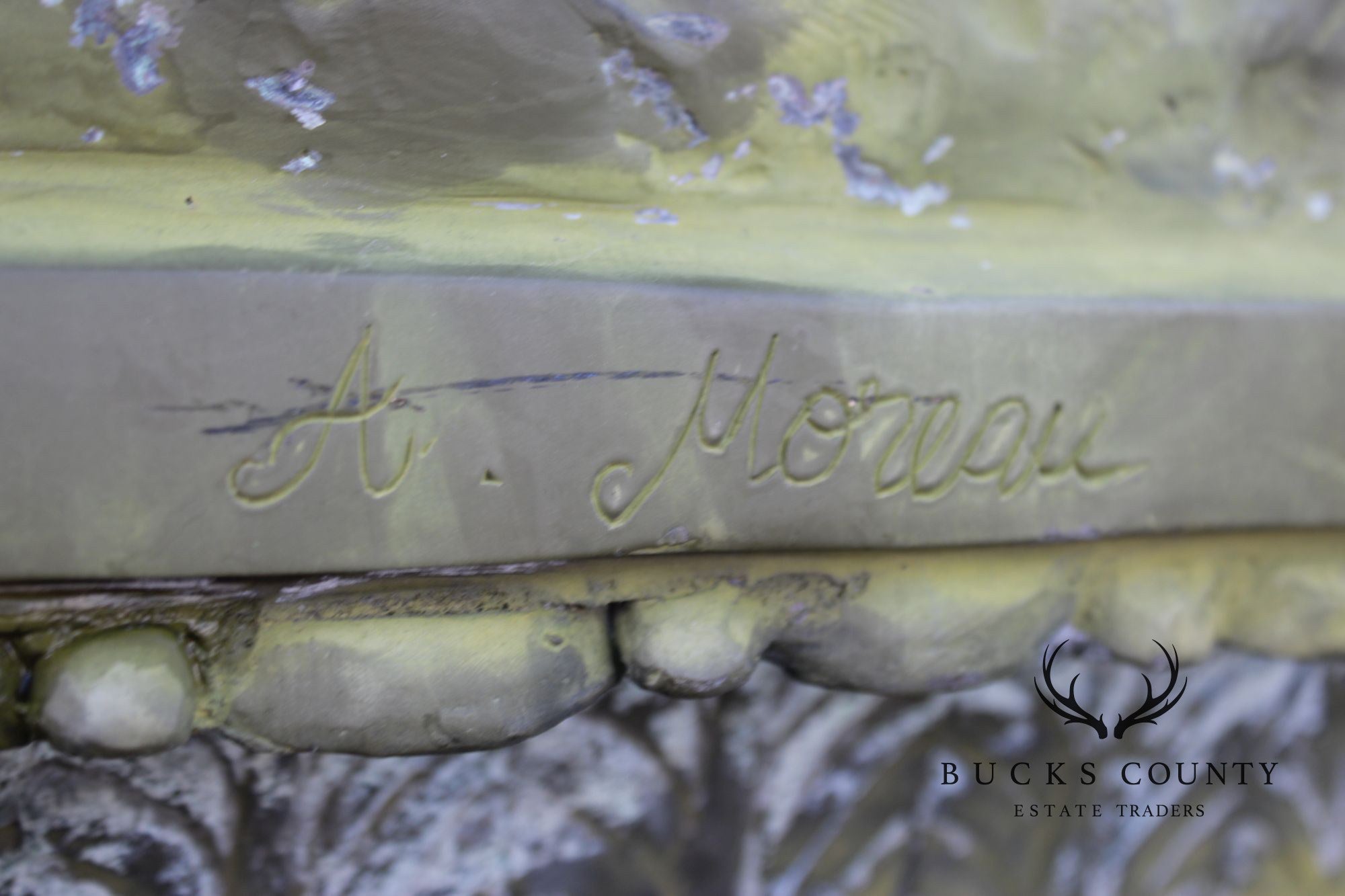 A. Moreau Verdigris Bronze Figural Fountain With Cherubs And Reclining Figure
