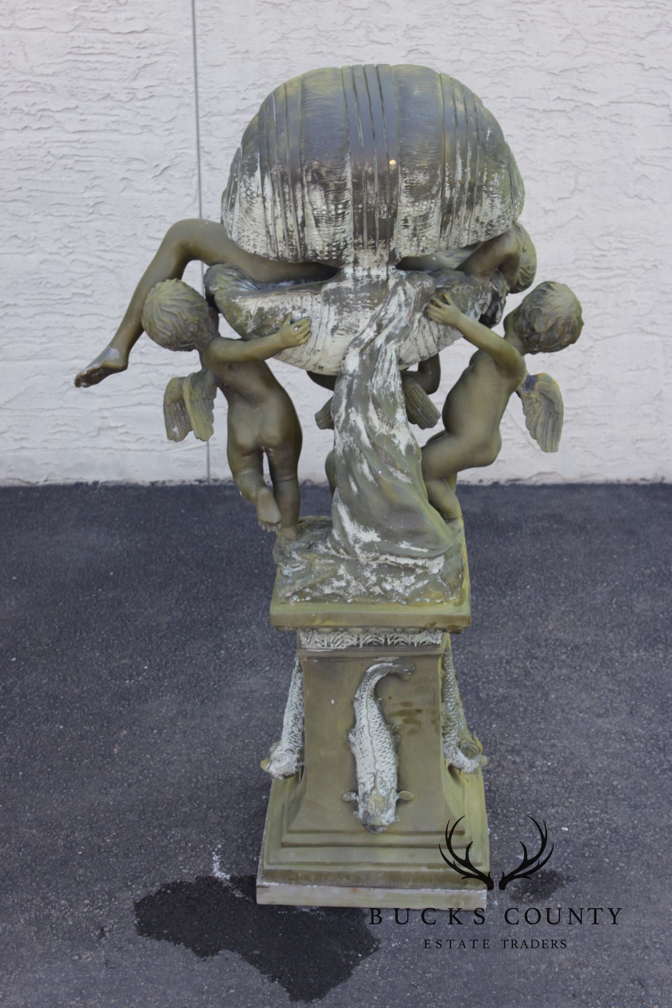A. Moreau Verdigris Bronze Figural Fountain With Cherubs And Reclining Figure