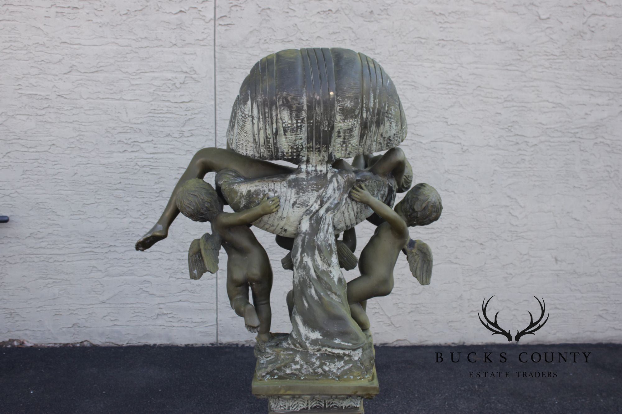 A. Moreau Verdigris Bronze Figural Fountain With Cherubs And Reclining Figure