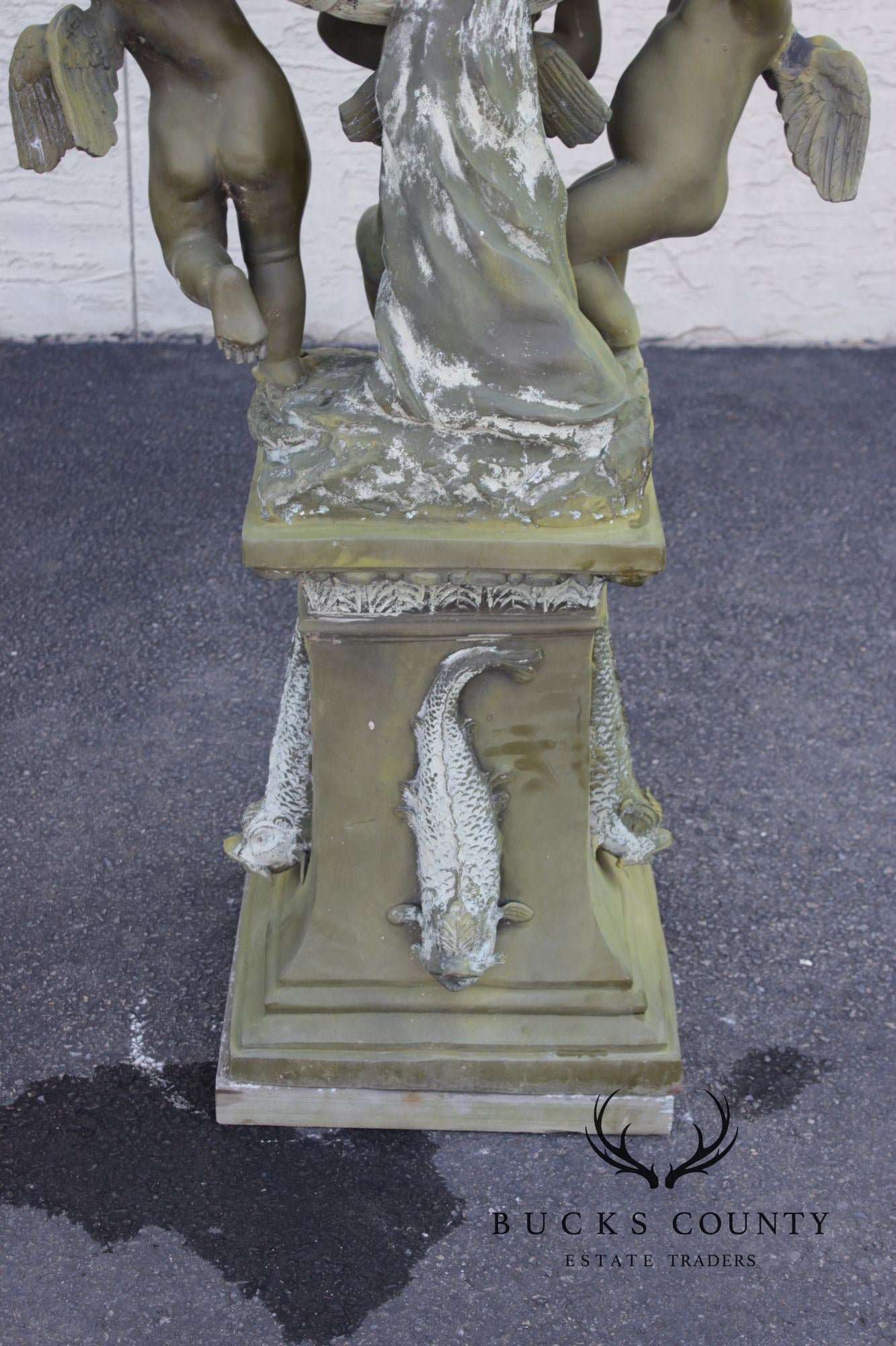 A. Moreau Verdigris Bronze Figural Fountain With Cherubs And Reclining Figure