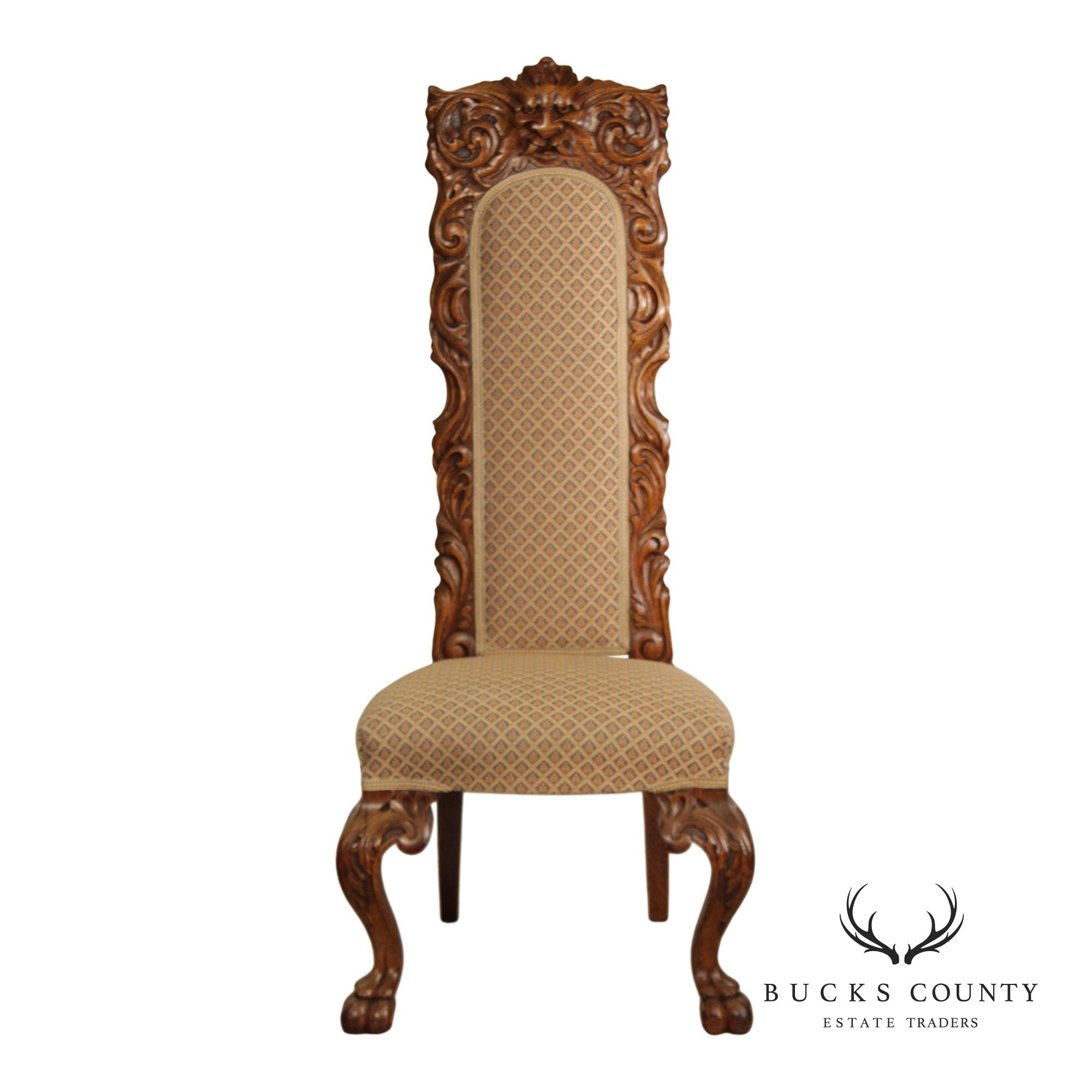 Antique Renaissance Revival Carved Oak Tall Back Side Chair