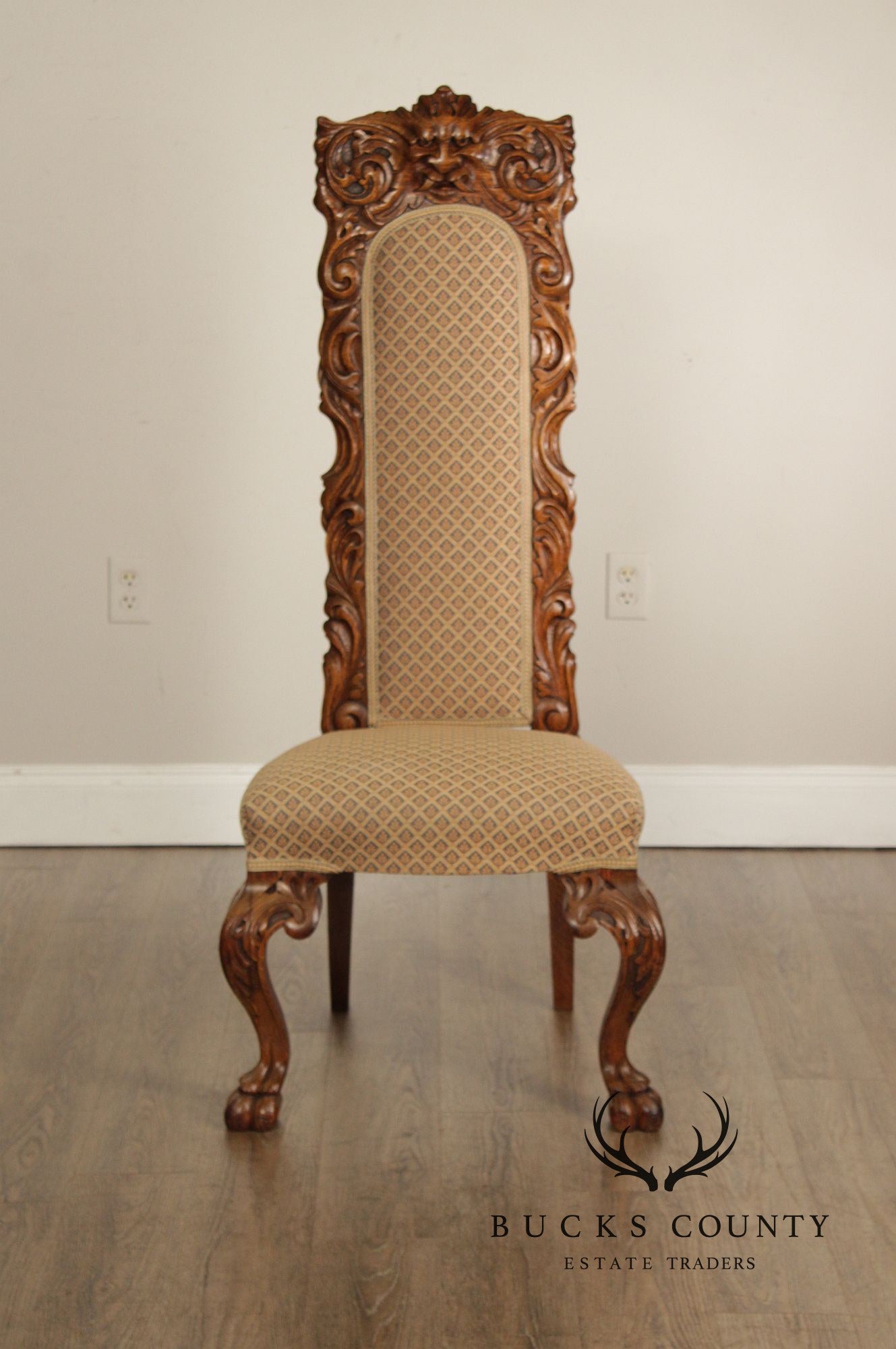 Antique Renaissance Revival Carved Oak Tall Back Side Chair
