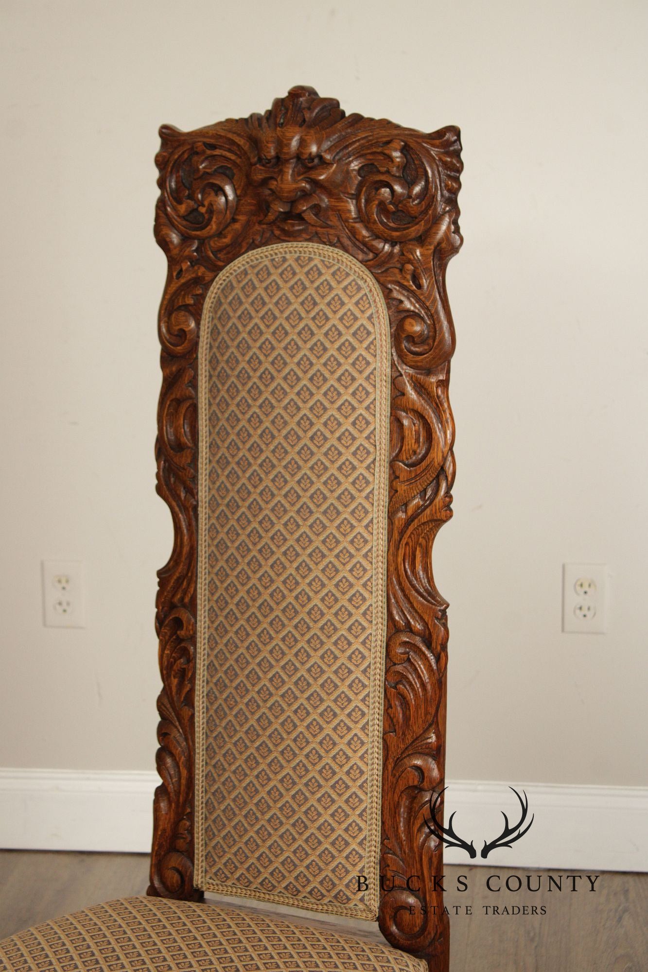 Antique Renaissance Revival Carved Oak Tall Back Side Chair