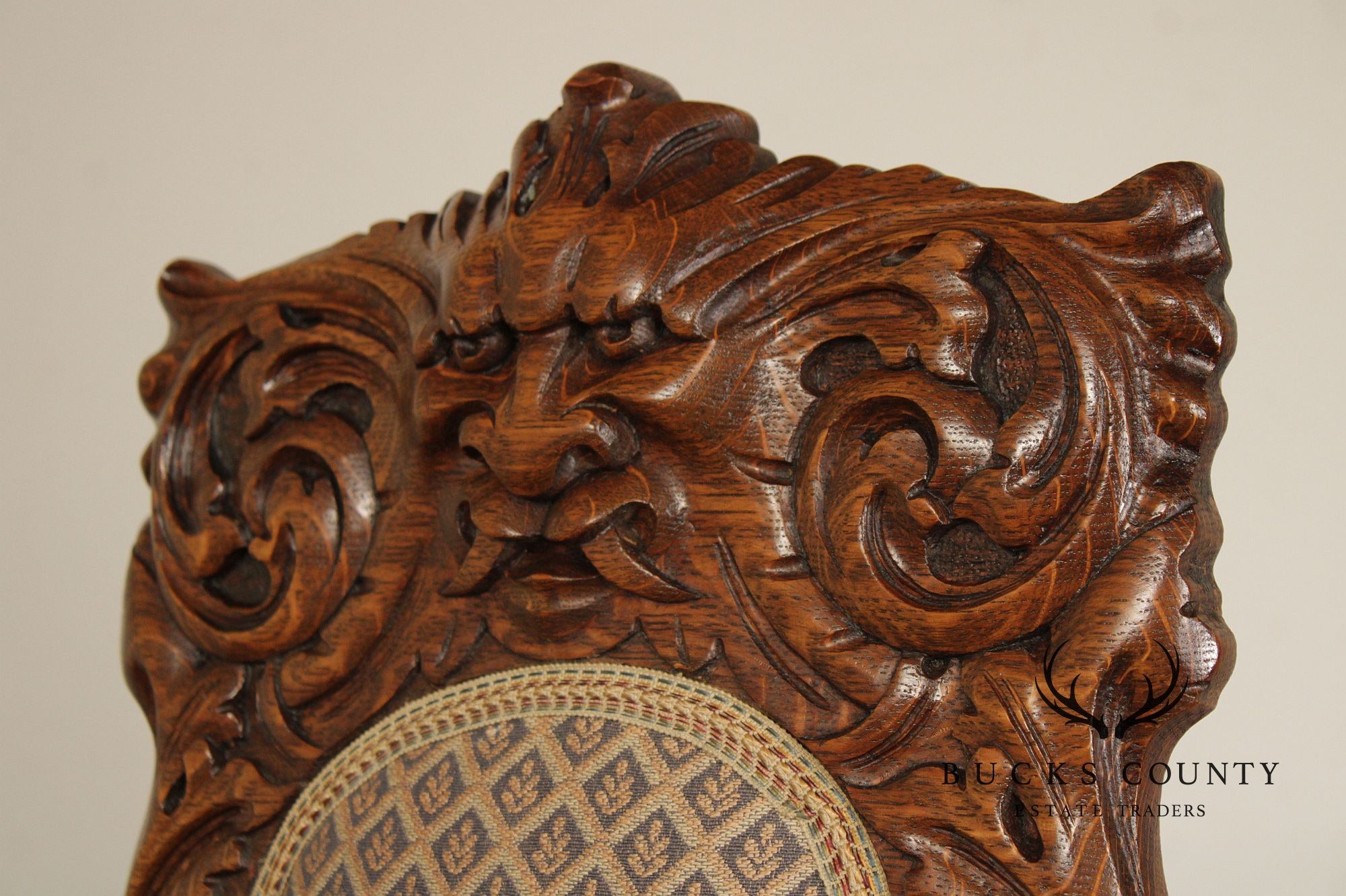 Antique Renaissance Revival Carved Oak Tall Back Side Chair