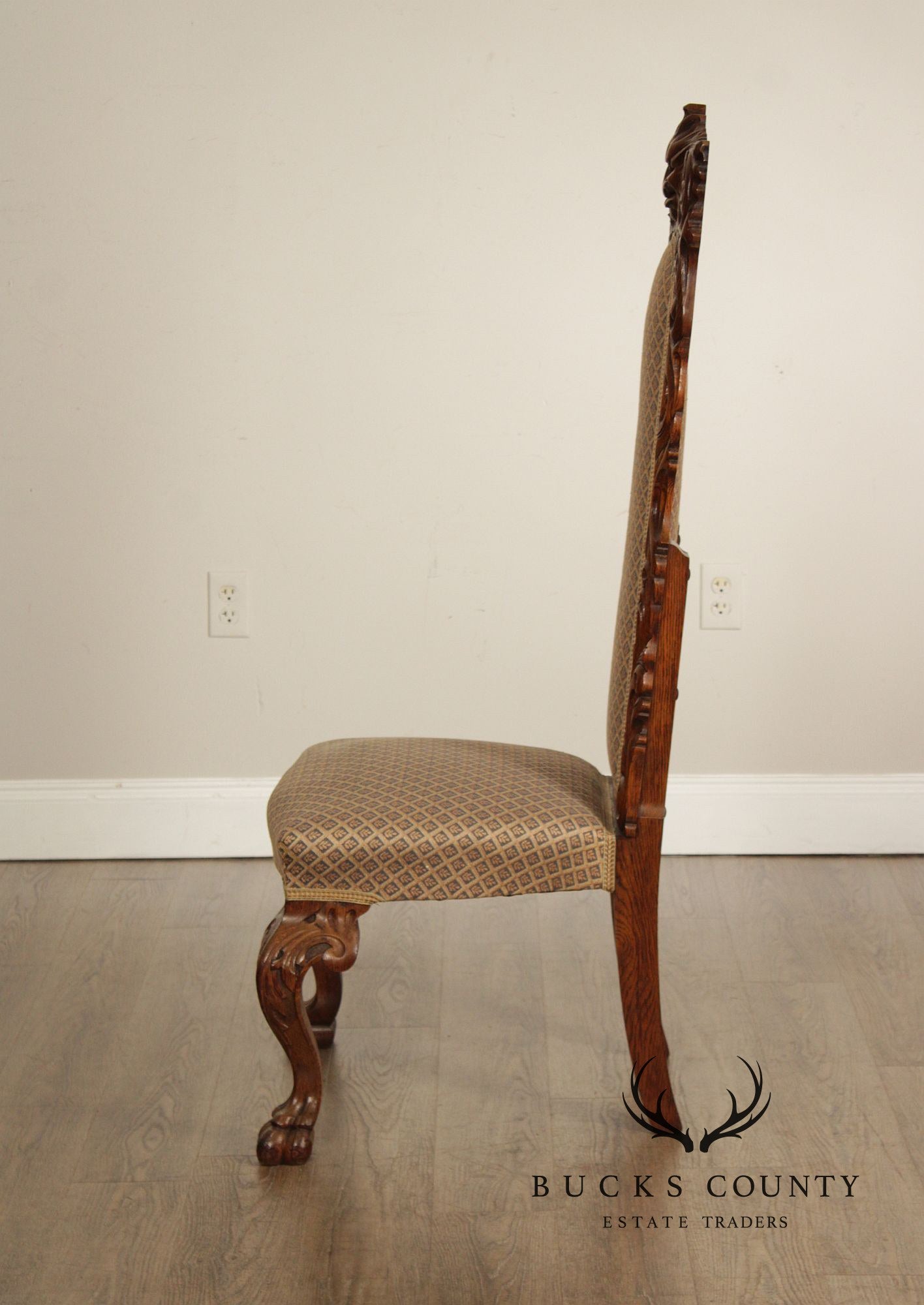 Antique Renaissance Revival Carved Oak Tall Back Side Chair
