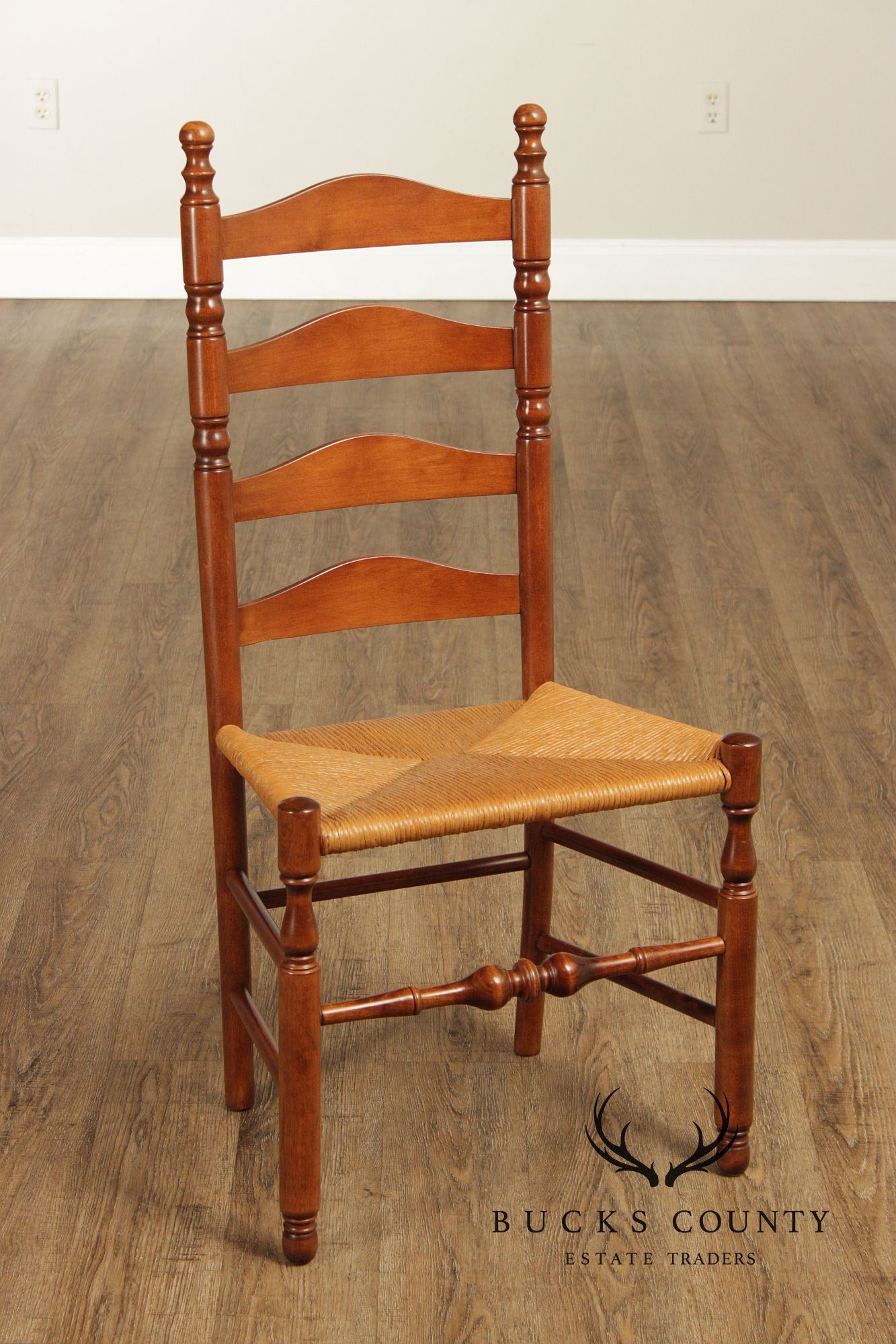 Nichols & Stone Set Of Six Maple Ladder Back Rush Seat Dining Chairs