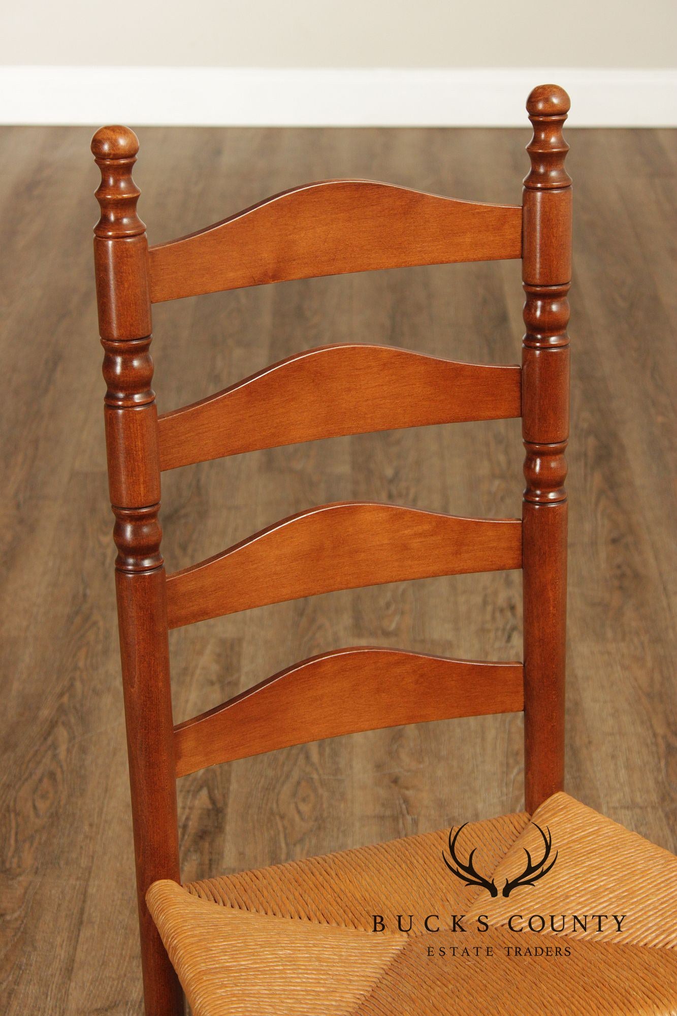 Nichols & Stone Set Of Six Maple Ladder Back Rush Seat Dining Chairs