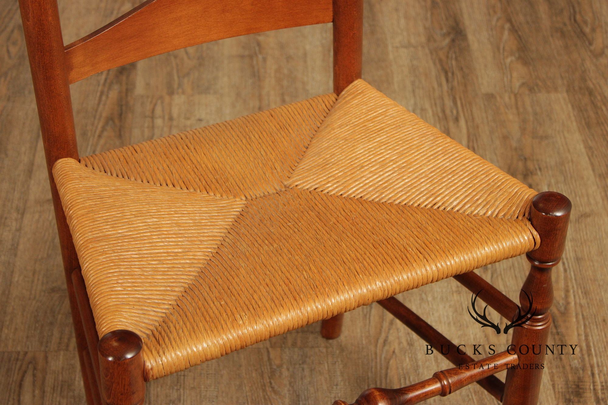 Nichols & Stone Set Of Six Maple Ladder Back Rush Seat Dining Chairs