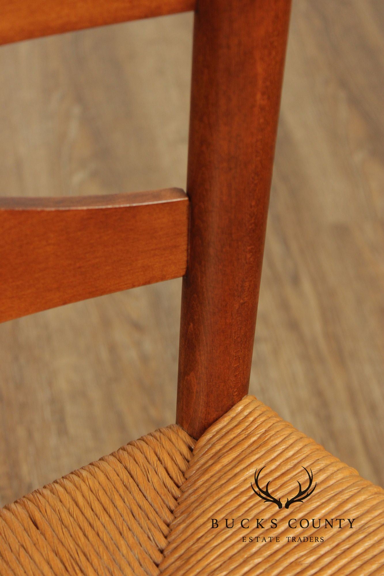 Nichols & Stone Set Of Six Maple Ladder Back Rush Seat Dining Chairs
