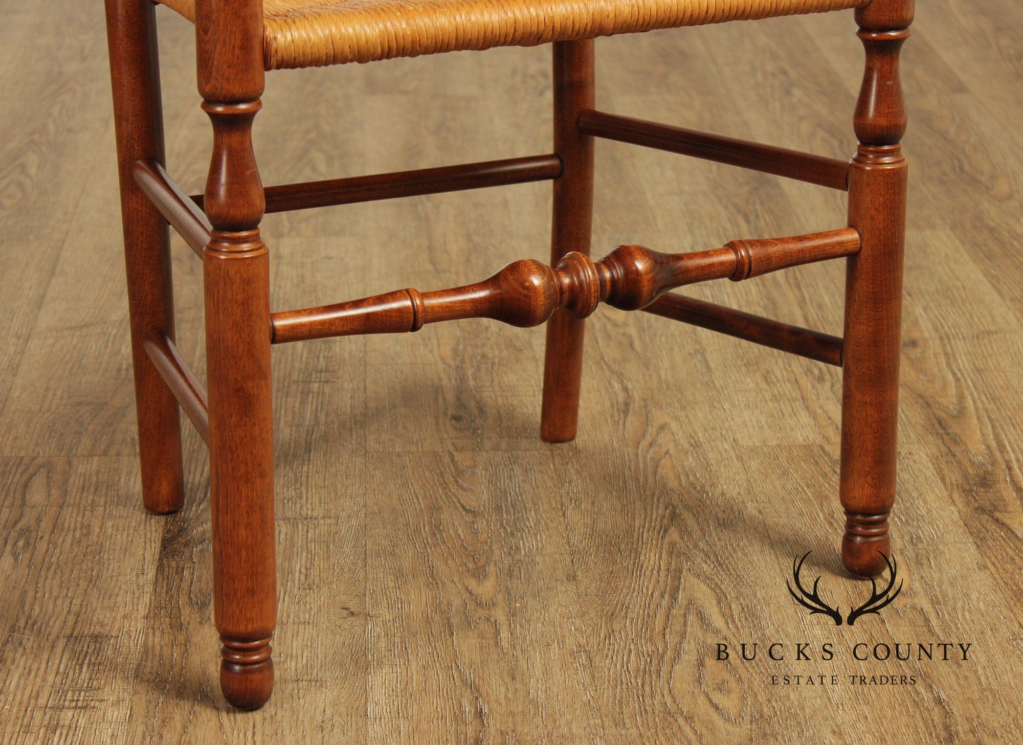 Nichols & Stone Set Of Six Maple Ladder Back Rush Seat Dining Chairs