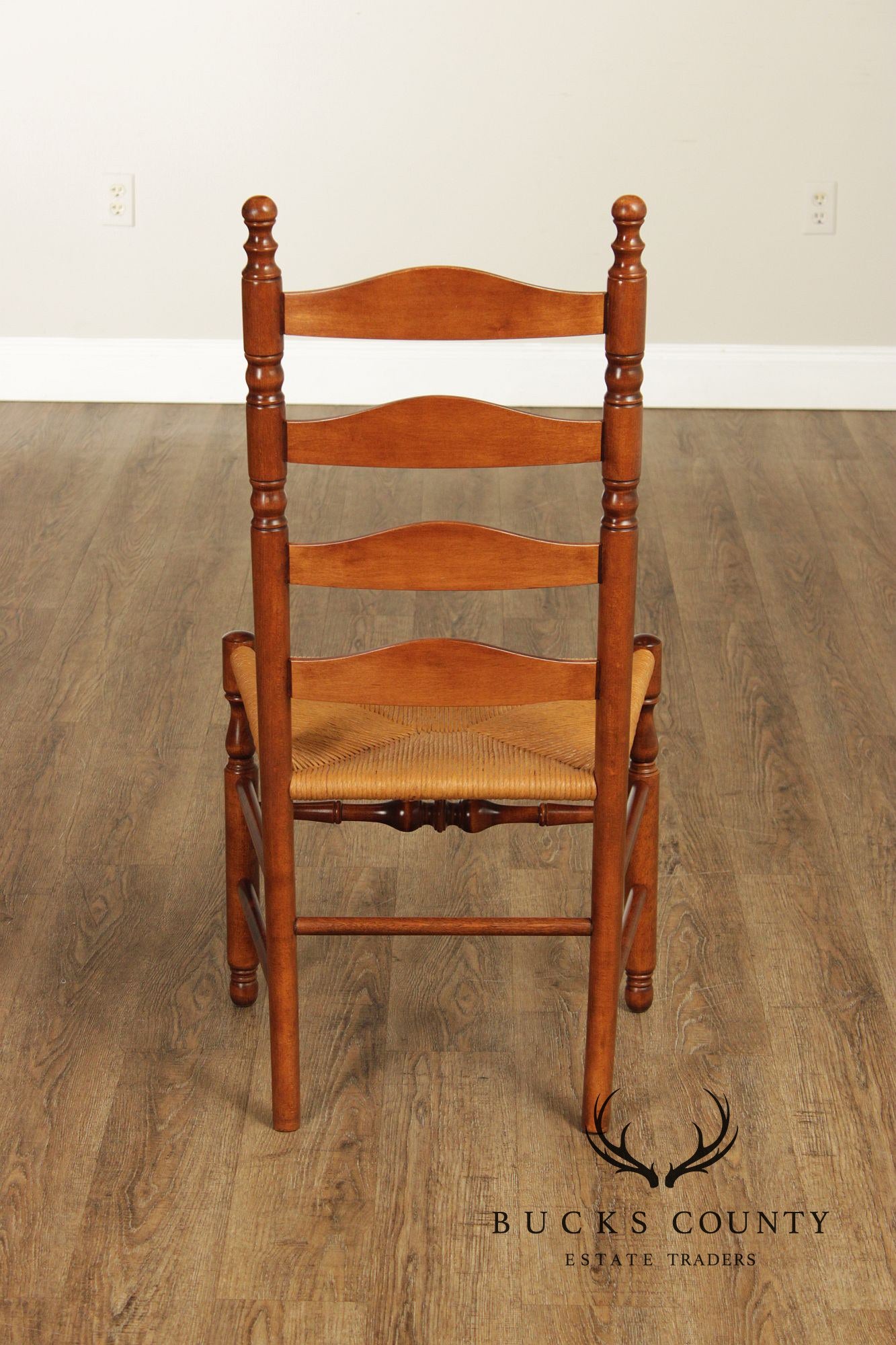 Nichols & Stone Set Of Six Maple Ladder Back Rush Seat Dining Chairs