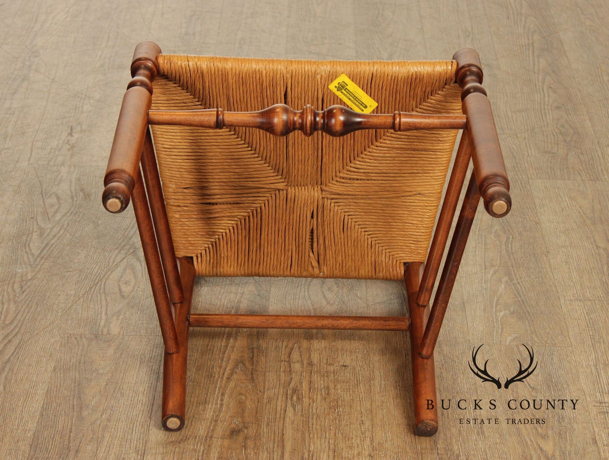 Nichols & Stone Set Of Six Maple Ladder Back Rush Seat Dining Chairs