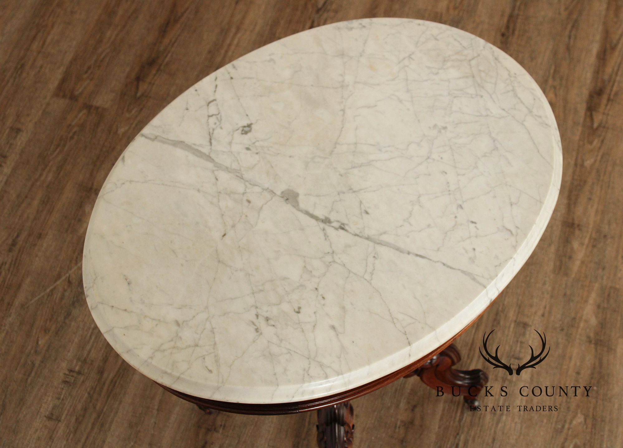 Antique Victorian Eastlake Marble Top Walnut Parlor Table