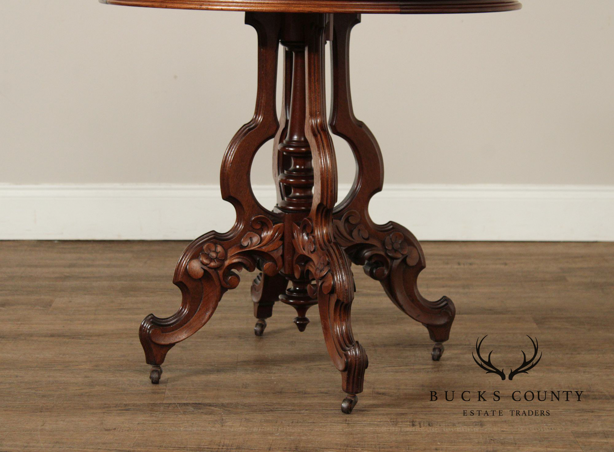 Antique Victorian Eastlake Marble Top Walnut Parlor Table