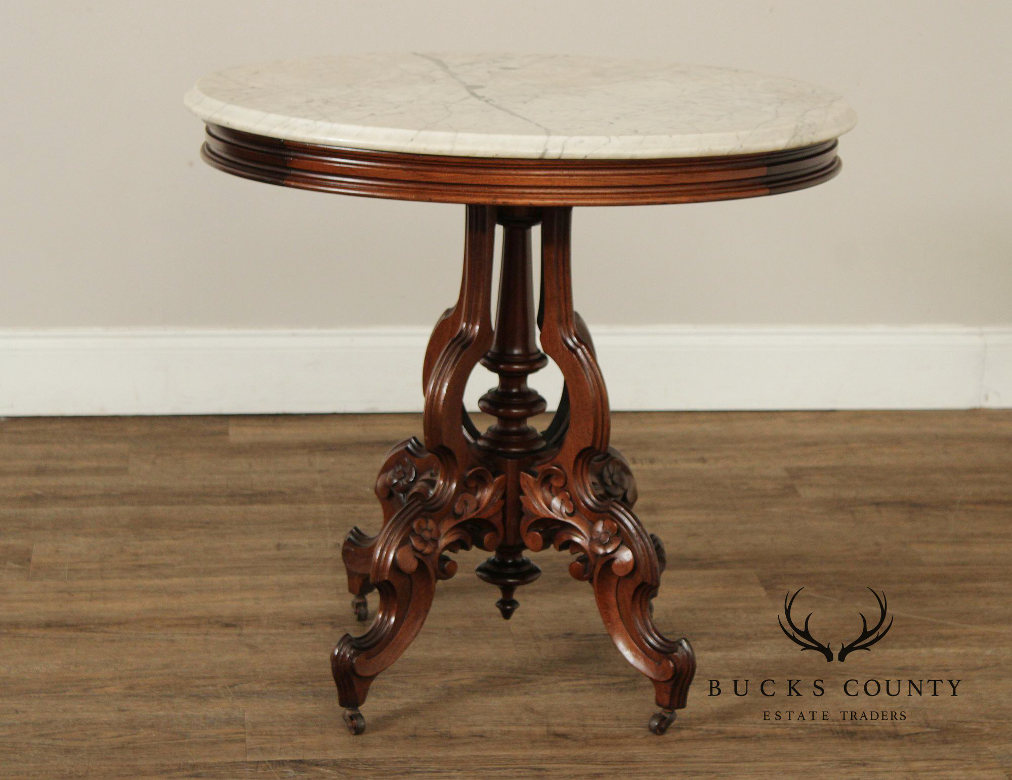 Antique Victorian Eastlake Marble Top Walnut Parlor Table