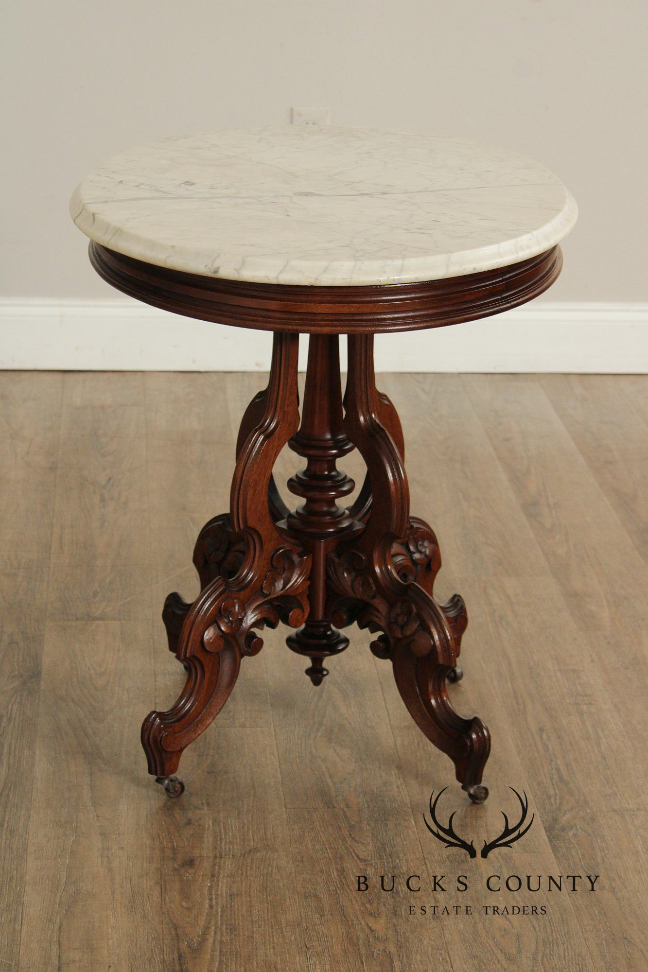 Antique Victorian Eastlake Marble Top Walnut Parlor Table