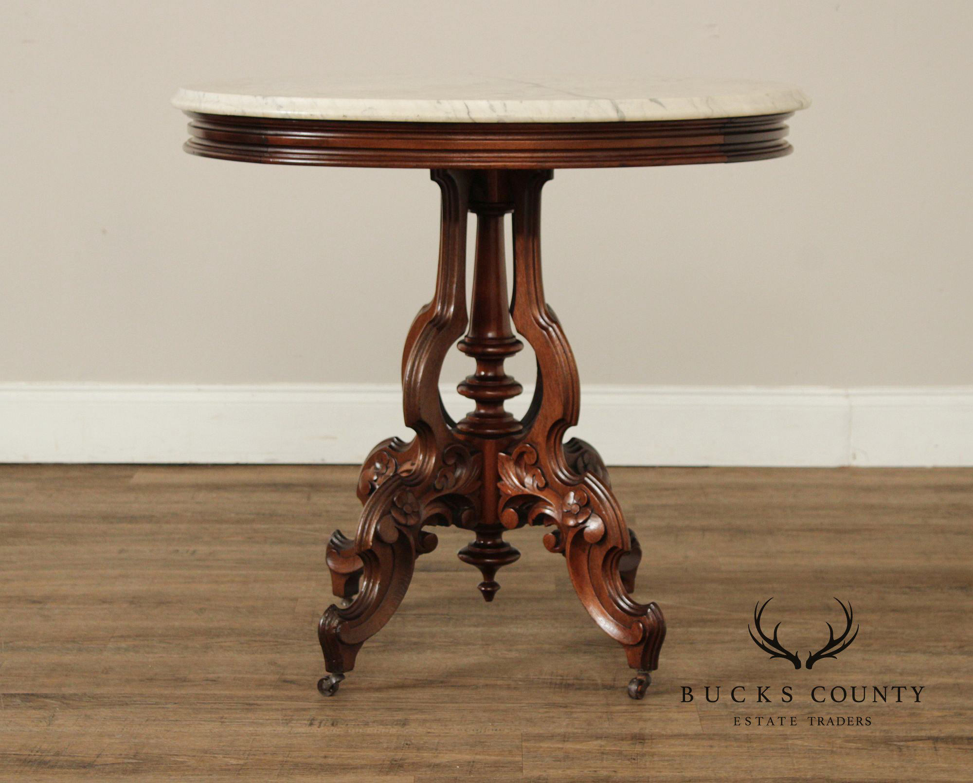 Antique Victorian Eastlake Marble Top Walnut Parlor Table